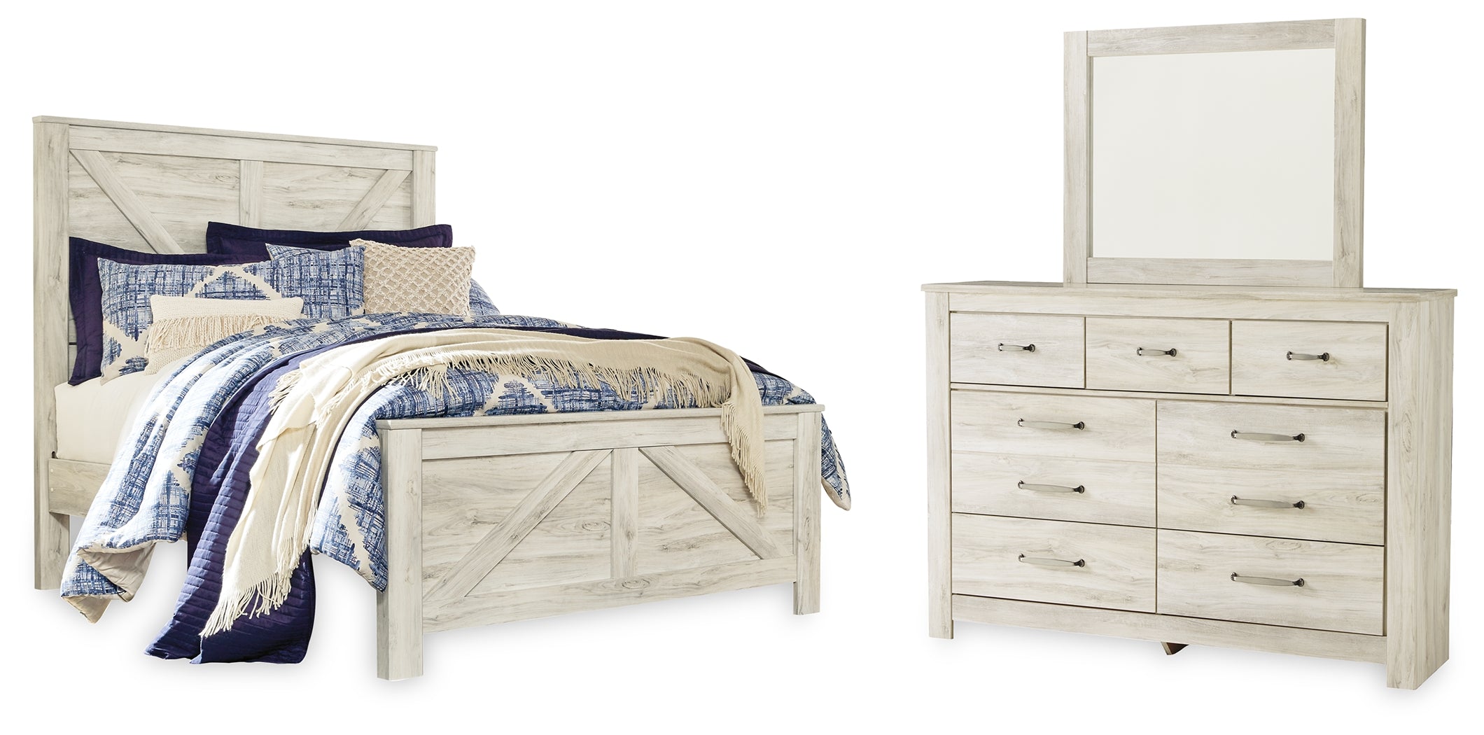 Diamond Furniture - Ashley Furniture - Bellaby Queen Crossbuck Panel Bed, Dresser and Mirror - Queen Crossbuck Panel Bed, Dresser and Mirror - B331B7