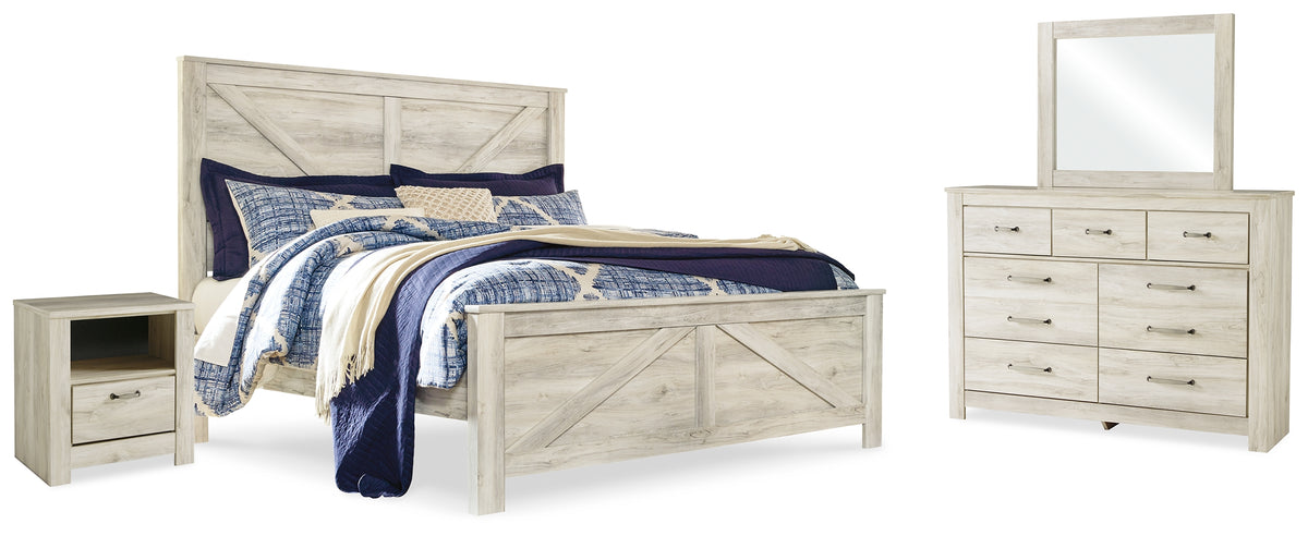 Diamond Furniture - Ashley Furniture - Bellaby King Crossbuck Panel Bed, Dresser, Mirror, and Nightstand - King Crossbuck Panel Bed, Dresser, Mirror, and Nightstand - B331B15