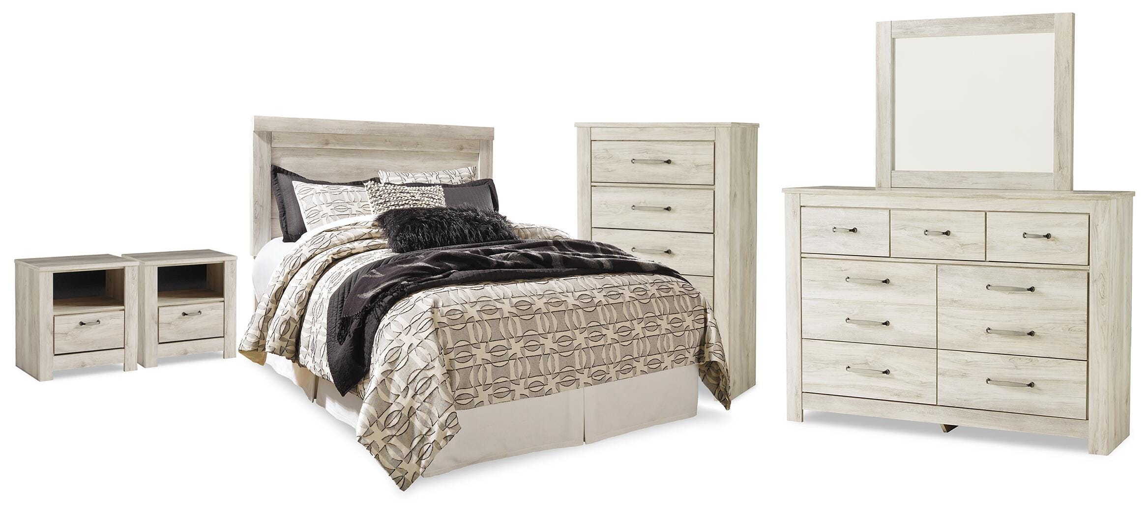 Diamond Furniture - Ashley Furniture - Bellaby Queen Panel Headboard, Dresser, Mirror, Chest and 2 Nightstands - Queen Panel Headboard, Dresser, Mirror, Chest and 2 Nightstands - B331B26