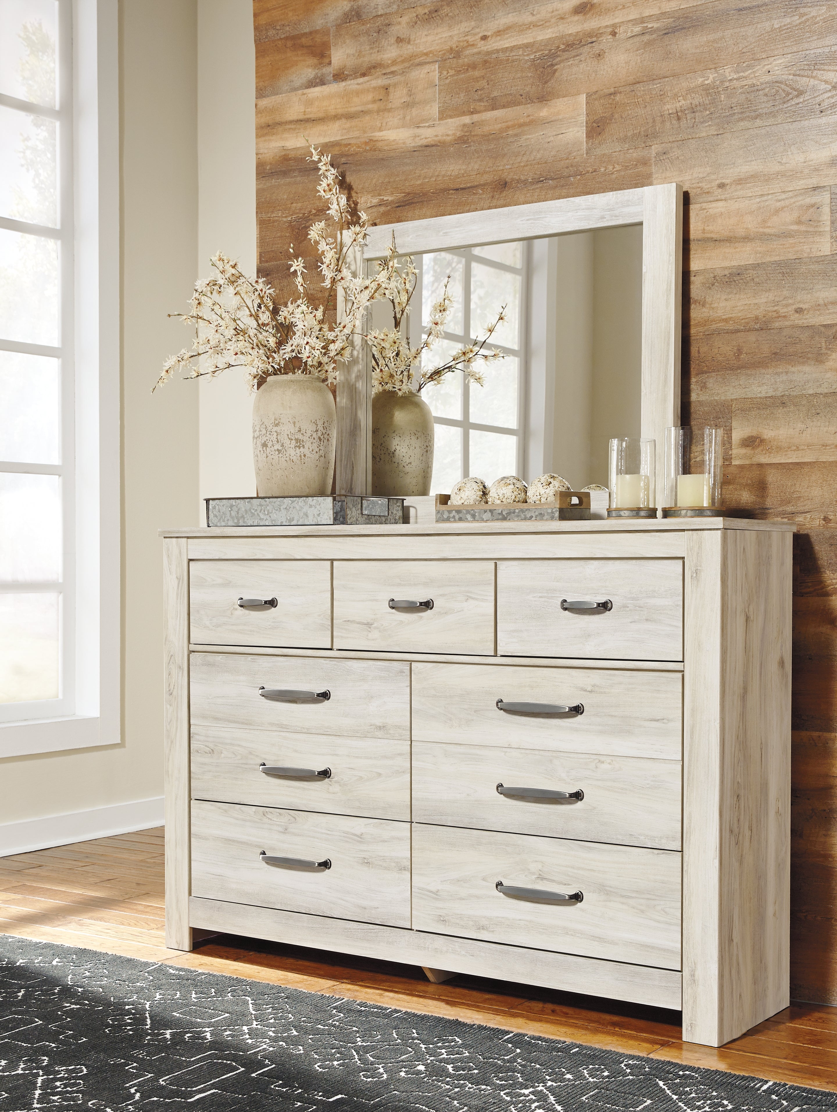 Diamond Furniture - Ashley Furniture - Bellaby Bedroom - Dresser and Mirror / Whitewash - B331B1