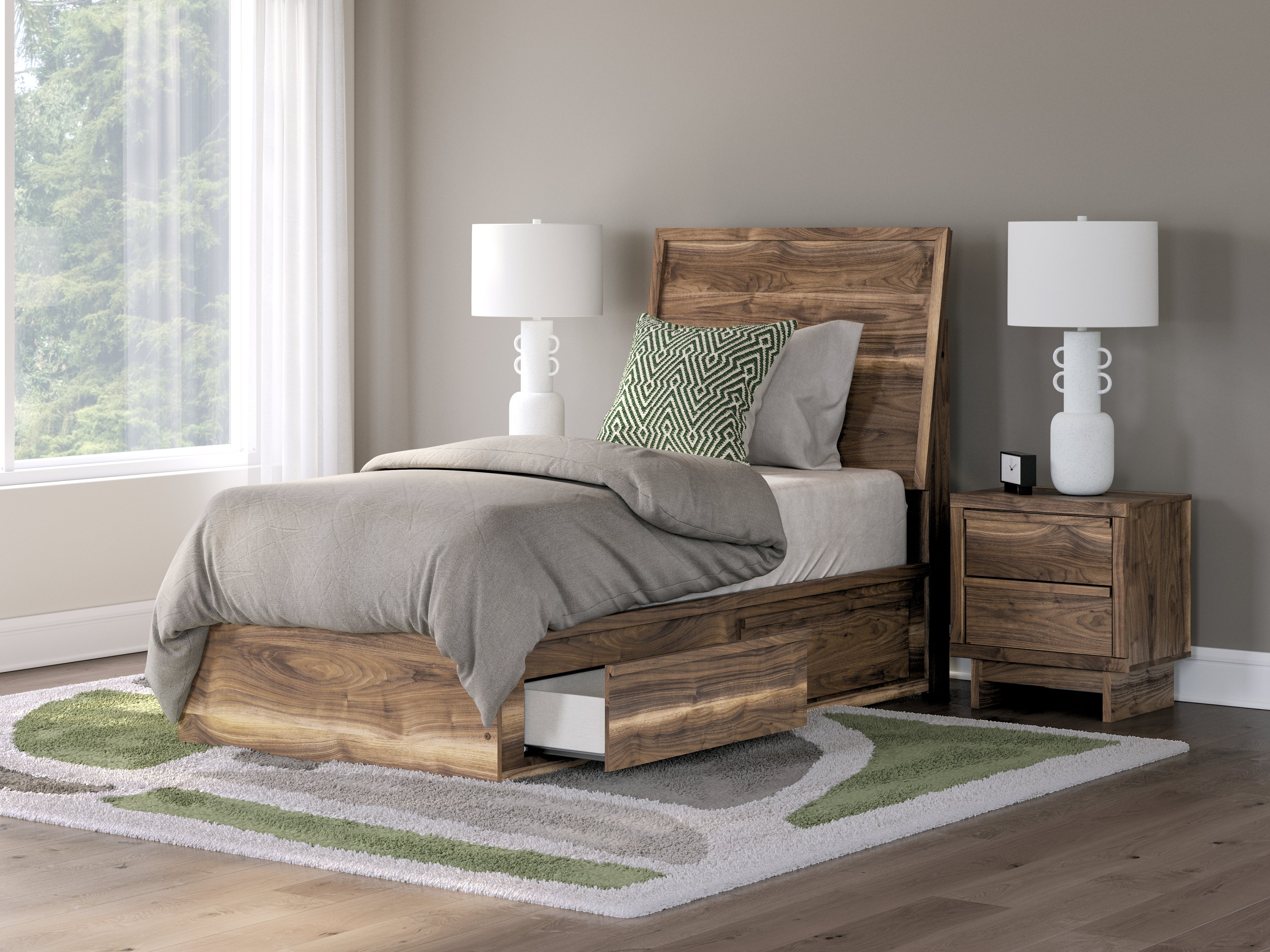 Diamond Furniture - Ashley Furniture - Chirason Bedroom - Twin Panel Bed with Storage / Brown - PCB3367B27