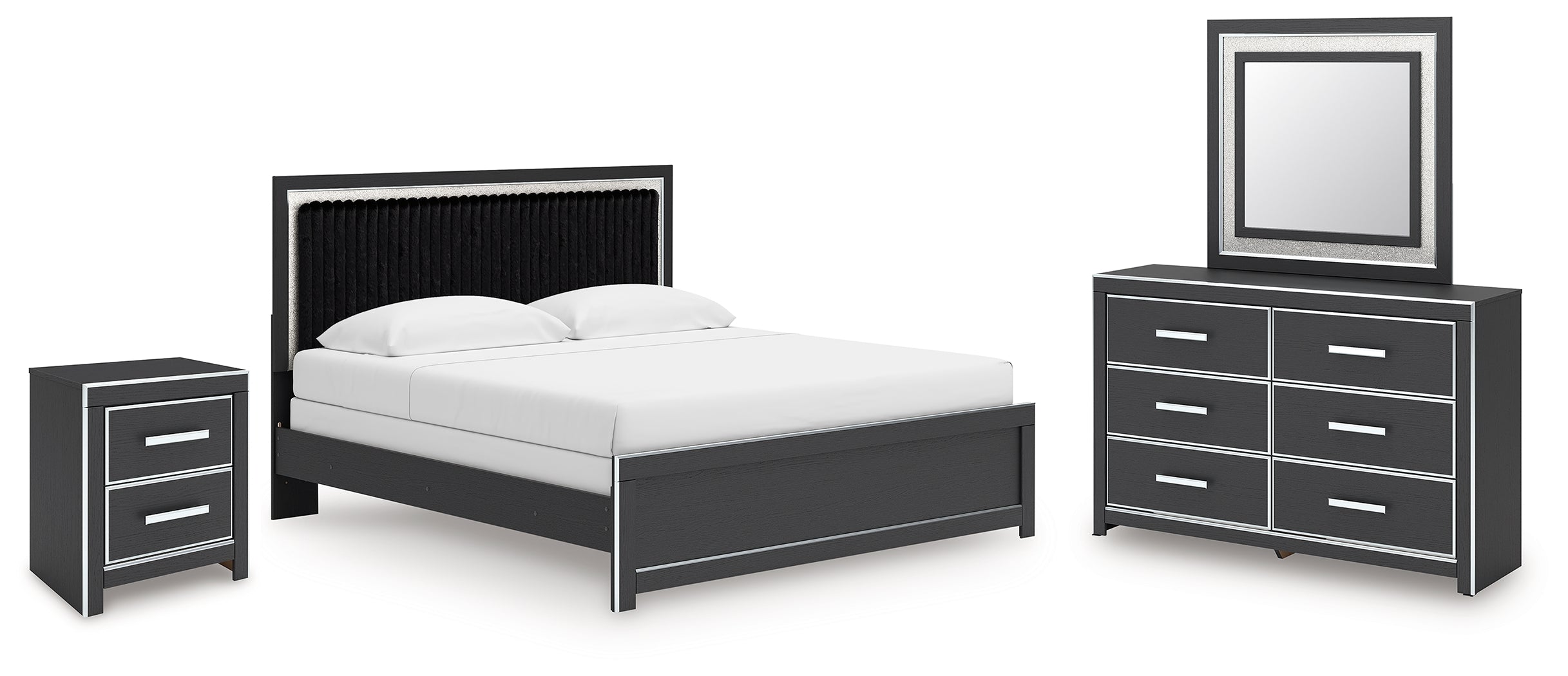Diamond Furniture - Ashley Furniture - Zuraleus King Panel Bed, Dresser, Mirror and Nightstand - King Panel Bed, Dresser, Mirror and Nightstand / Black - PCB3380B18