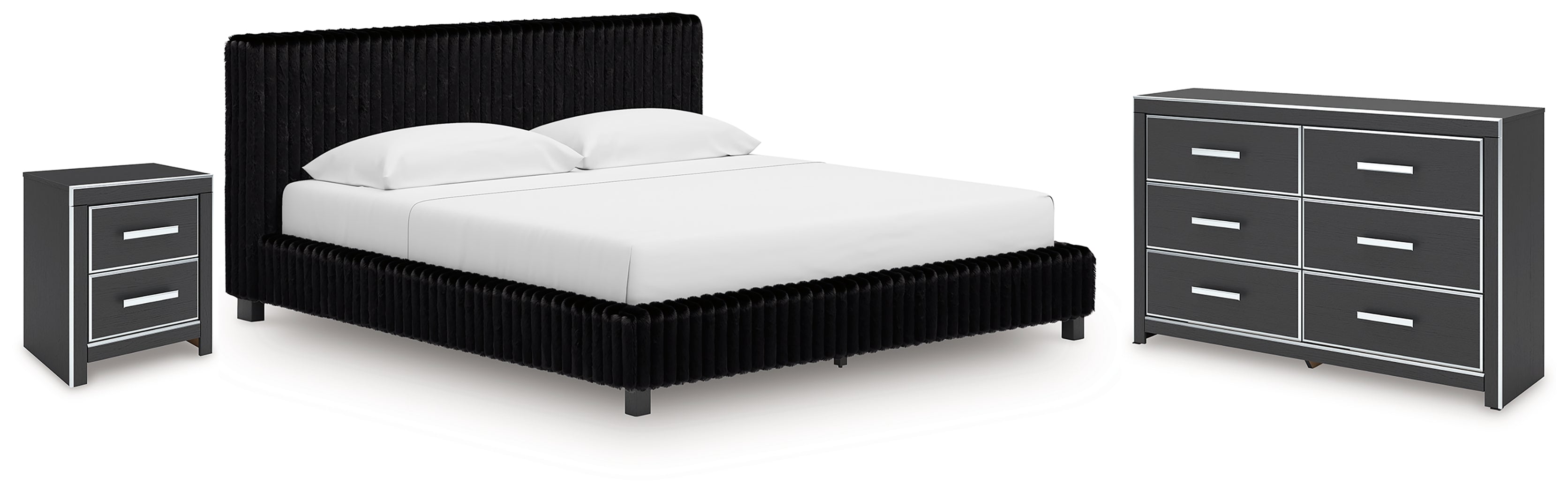 Diamond Furniture - Ashley Furniture - Zuraleus King Upholstered Bed - King Upholstered Bed, Dresser and Nightstand / Black - PCB3380B17