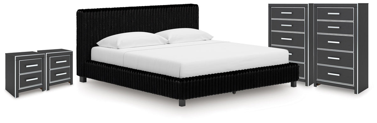 Diamond Furniture - Ashley Furniture - Zuraleus King Upholstered Bed, 2 Chests and 2 Nightstands - King Upholstered Bed, 2 Chests and 2 Nightstands - PCB3380B24