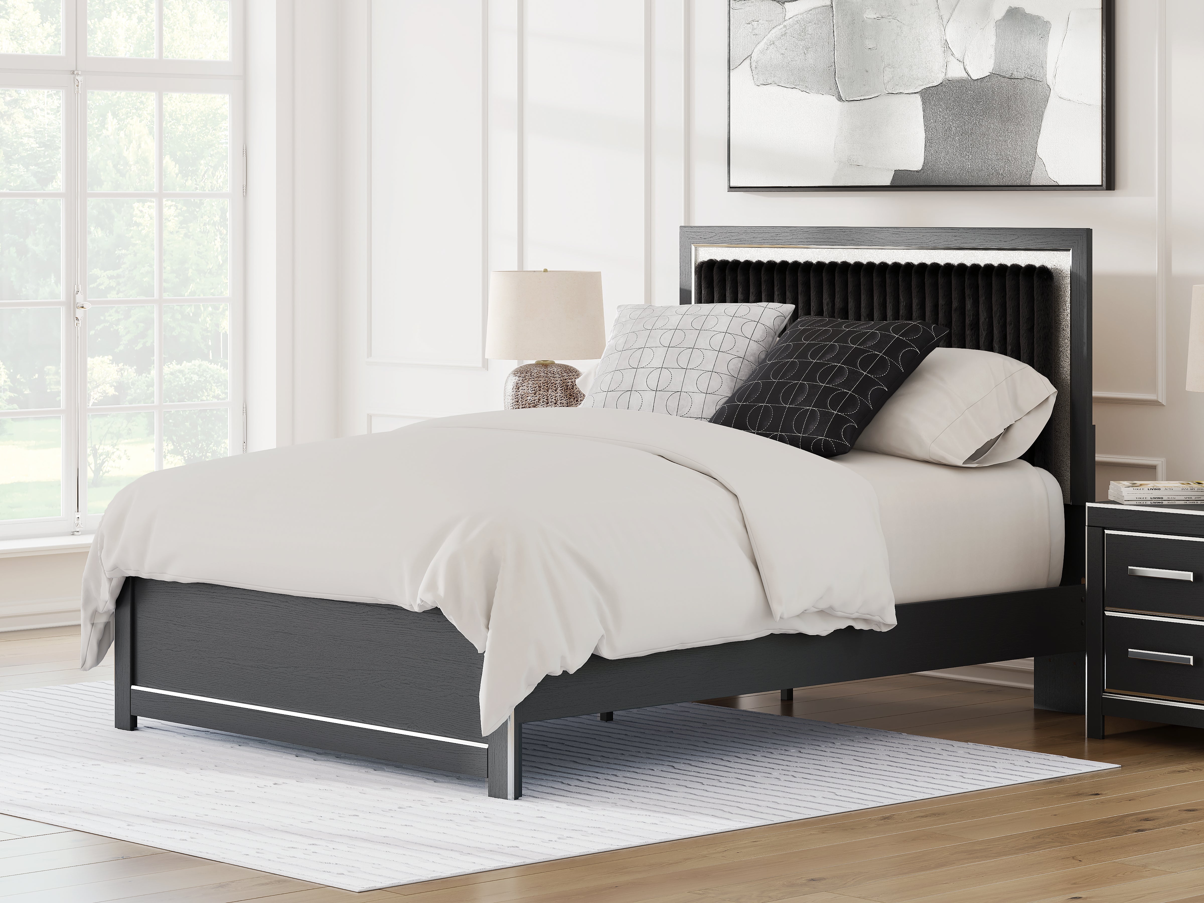 Diamond Furniture - Ashley Furniture - Zuraleus Queen Upholstered Panel Platform Bed - Queen Upholstered Platform Bed / Black - PCB3380B2