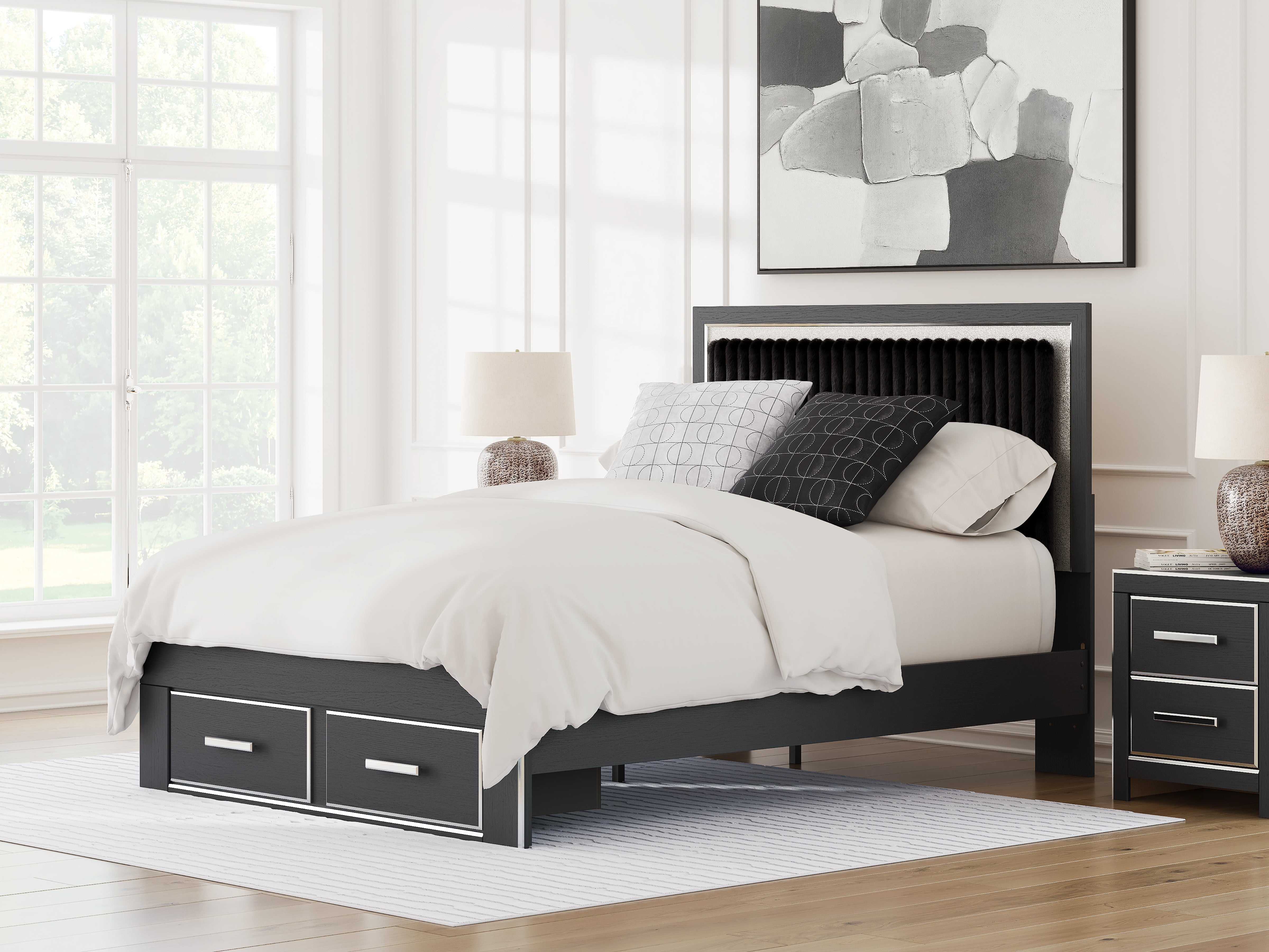 Diamond Furniture - Ashley Furniture - Zuraleus Queen Upholstered Panel Storage Bed - Queen Upholstered Panel Storage Bed / Black - PCB3380B4