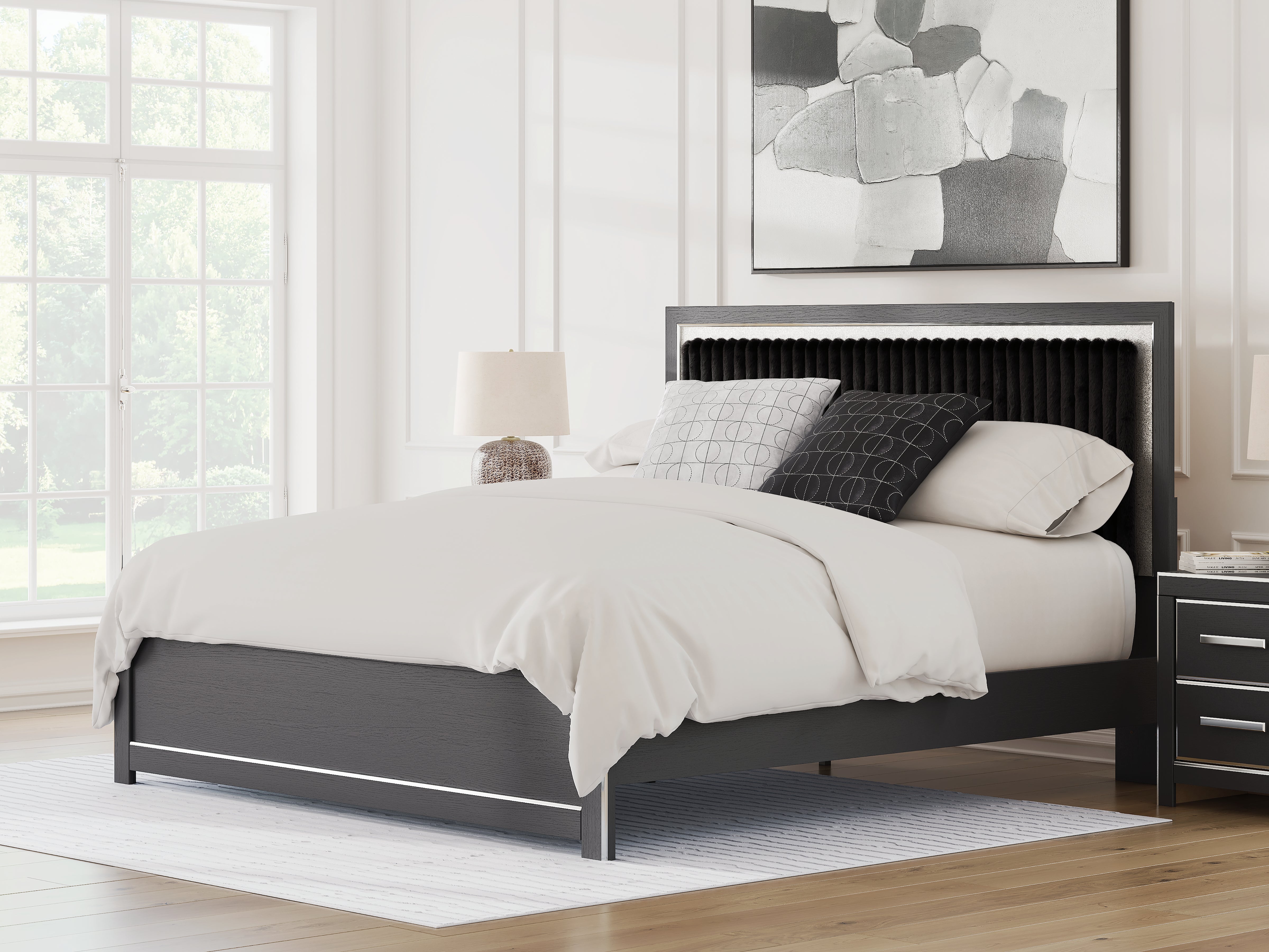 Diamond Furniture - Ashley Furniture - Zuraleus King Upholstered Panel Platform Bed - King Upholstered Platform Bed / Black - PCB3380B10
