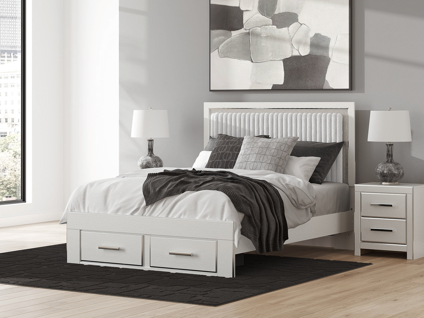 Diamond Furniture - Ashley Furniture - Zuraleus Queen Upholstered Panel Storage Bed - Queen Upholstered Panel Storage Bed / White - PCB3381B4
