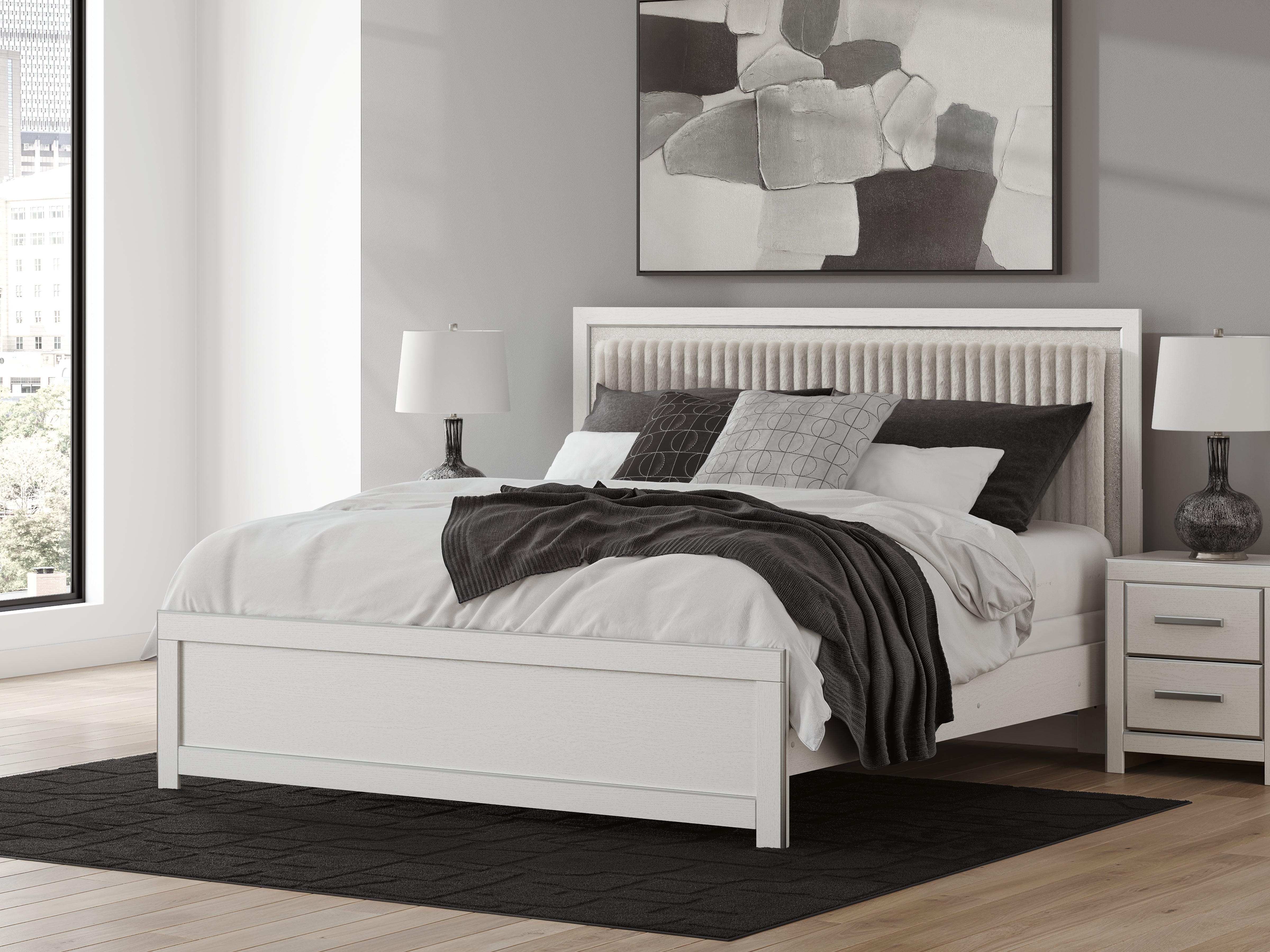 Diamond Furniture - Ashley Furniture - Zuraleus King Upholstered Panel Bed - King Upholstered Panel Bed / White - PCB3381B10