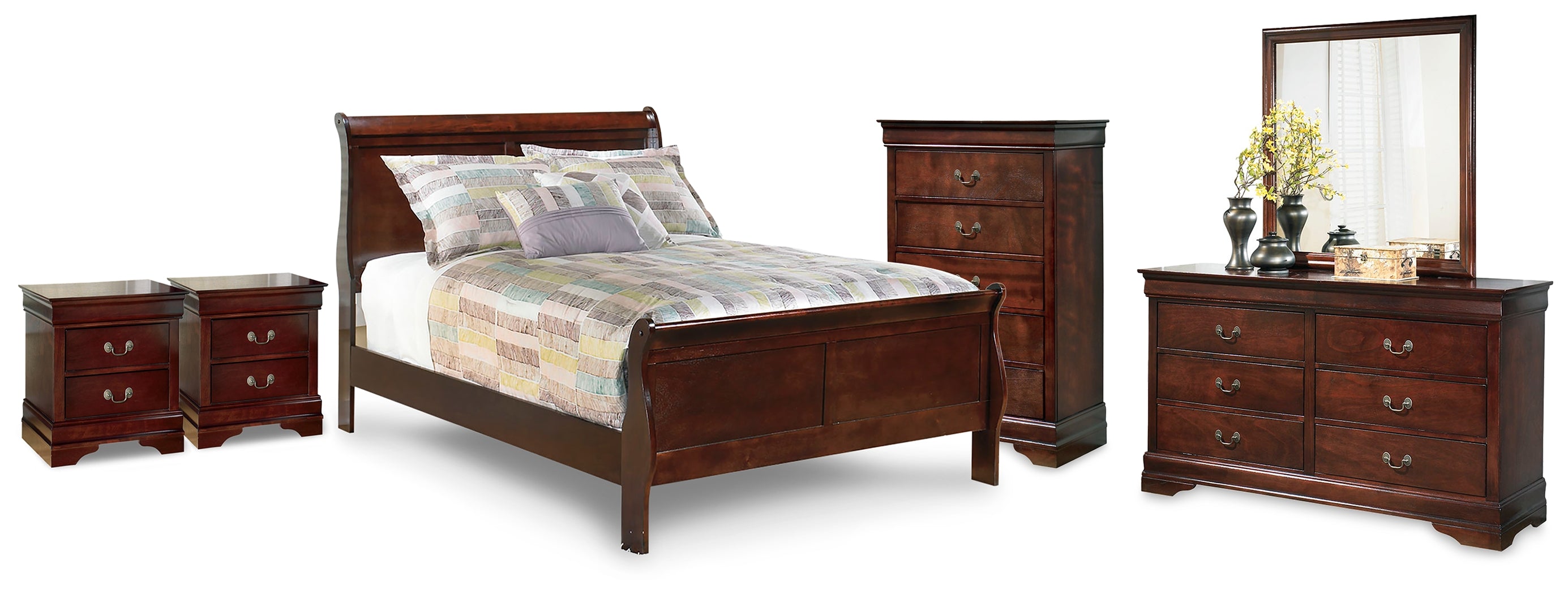 Diamond Furniture - Ashley Furniture - Alisdair Full Sleigh Bed, Dresser, Mirror, Chest and 2 Nightstands - Full Sleigh Bed, Dresser, Mirror, Chest and 2 Nightstands - B376B37