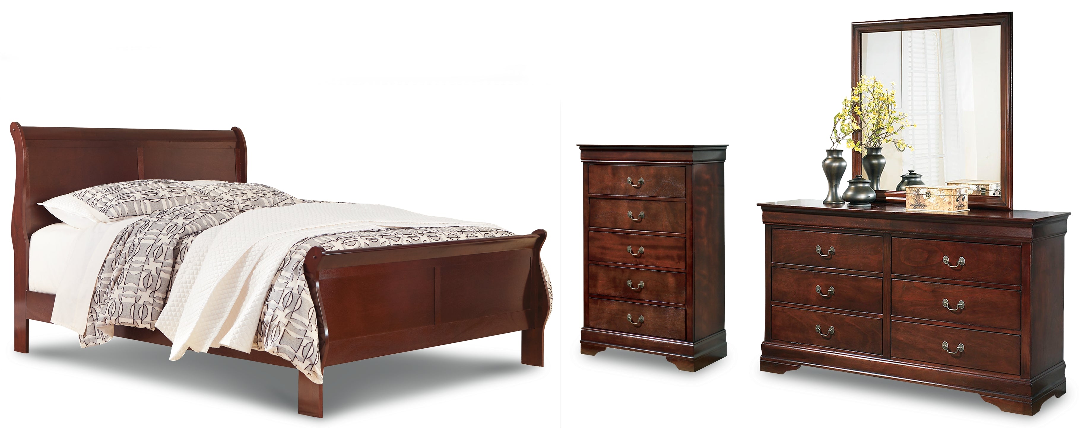 Diamond Furniture - Ashley Furniture - Alisdair Queen Sleigh Bed, Dresser, Mirror, and Chest - Queen Sleigh Bed, Dresser, Mirror, and Chest - B376B15