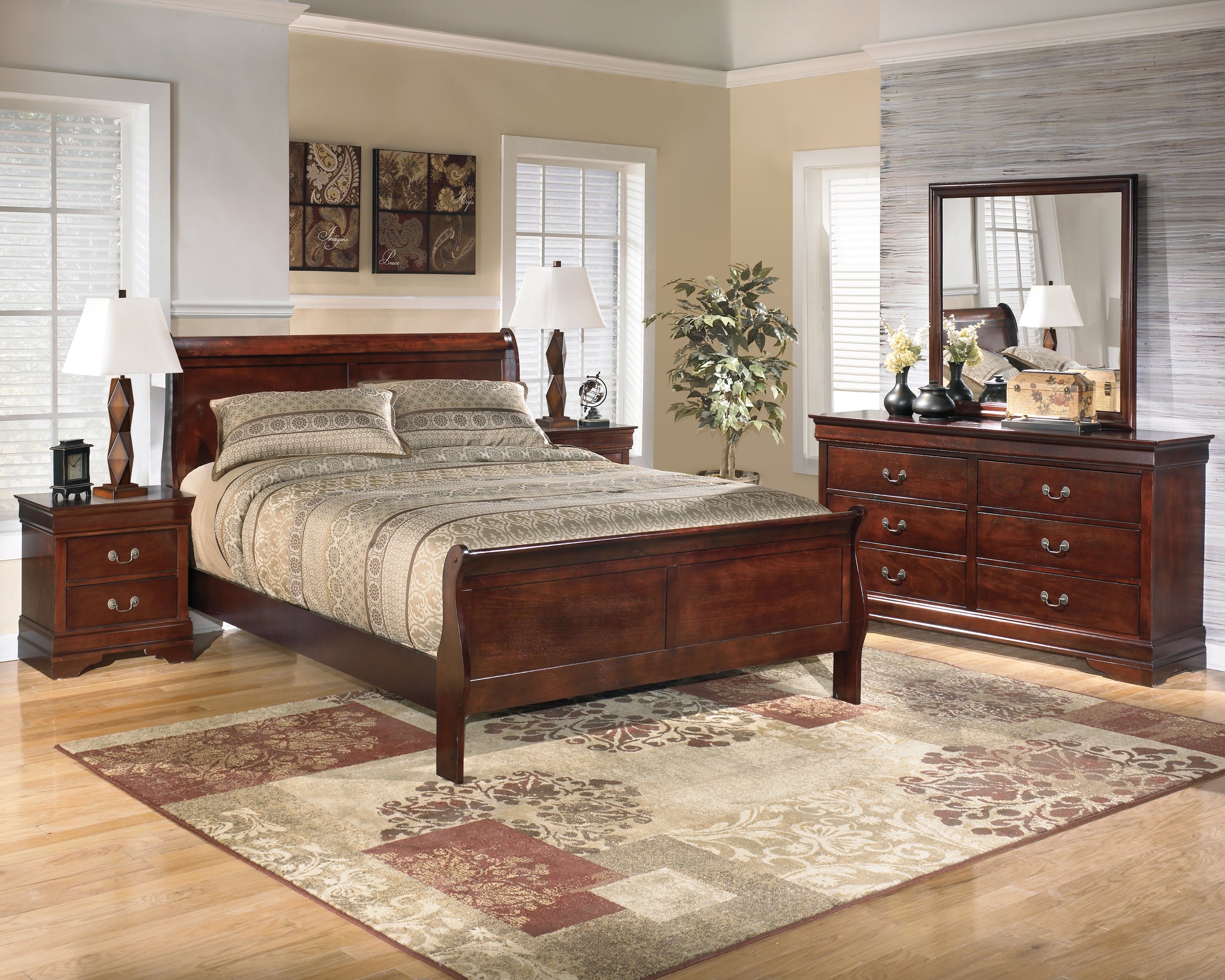 Diamond Furniture - Ashley Furniture - Alisdair Queen Sleigh Bed, Dresser, Mirror, and Nightstand - Queen Sleigh Bed, Dresser, Mirror, and Nightstand - B376B14