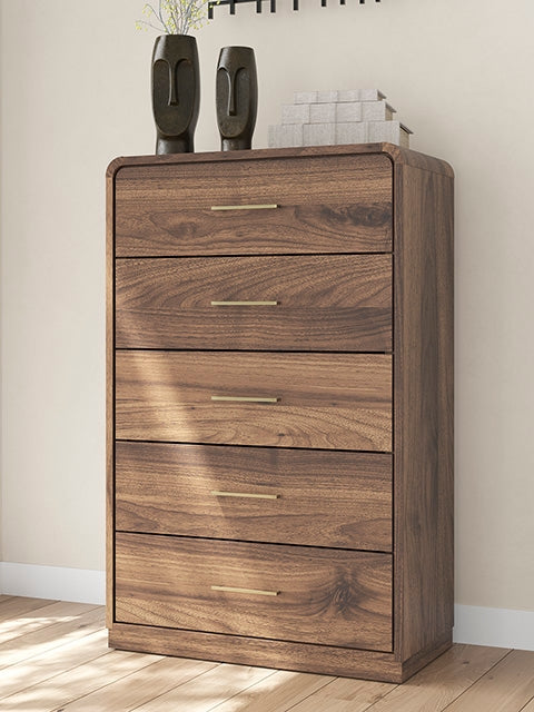 Diamond Furniture - Ashley Furniture - Fortlorn Bedroom - Five Drawer Chest / Walnut Brown - PCB386-46