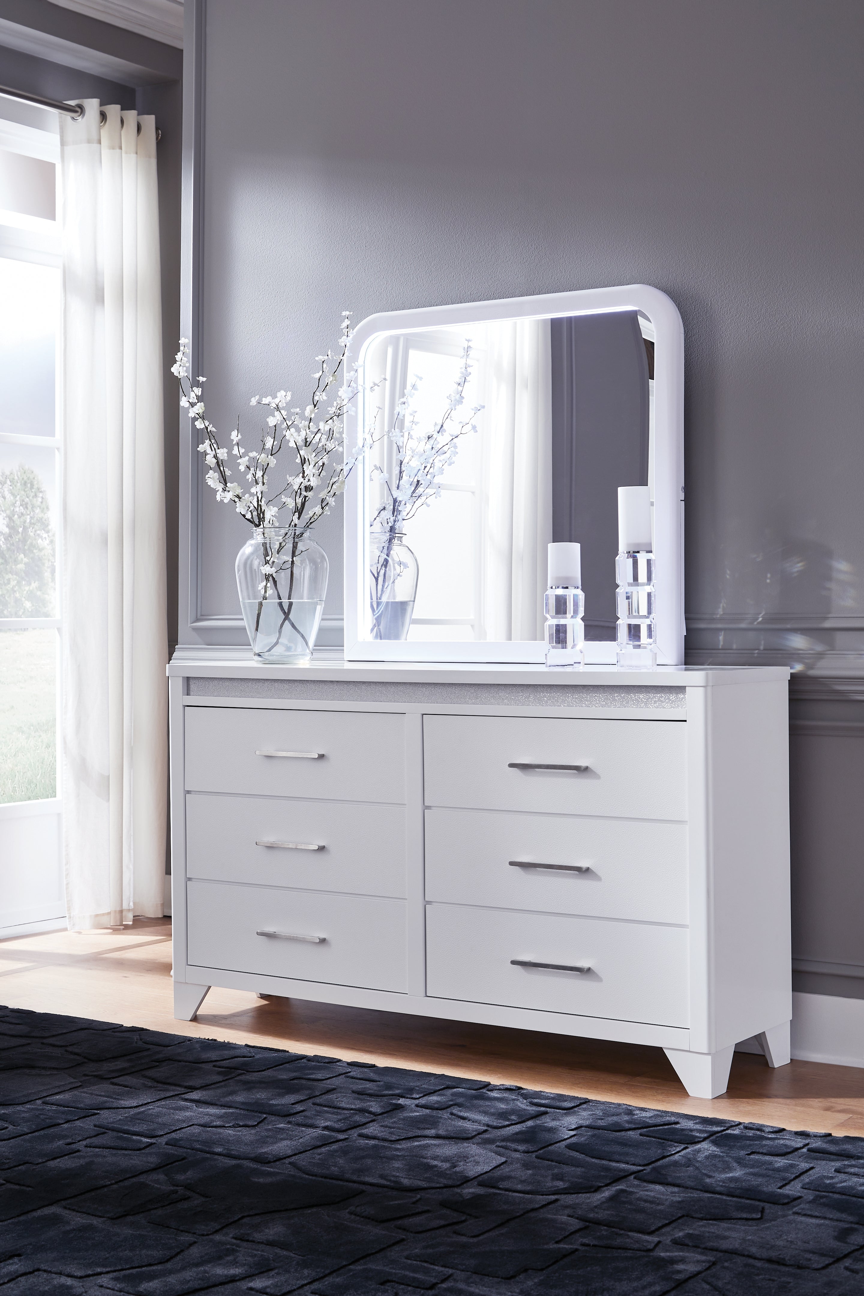 Jarlee King Panel Bed, Dresser, Mirror and Nightstand