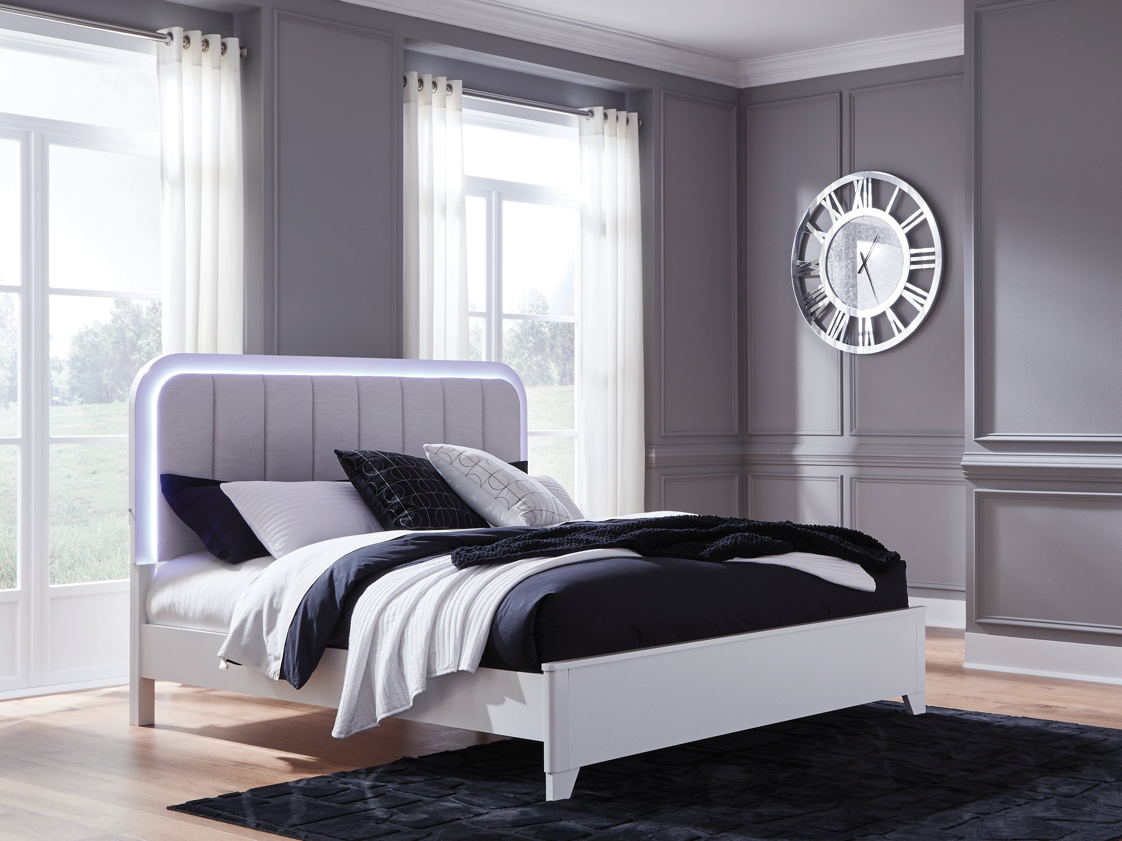 Diamond Furniture - Ashley Furniture - Jarlee Bedroom - King Upholstered Panel Bed / White - PCB392B4