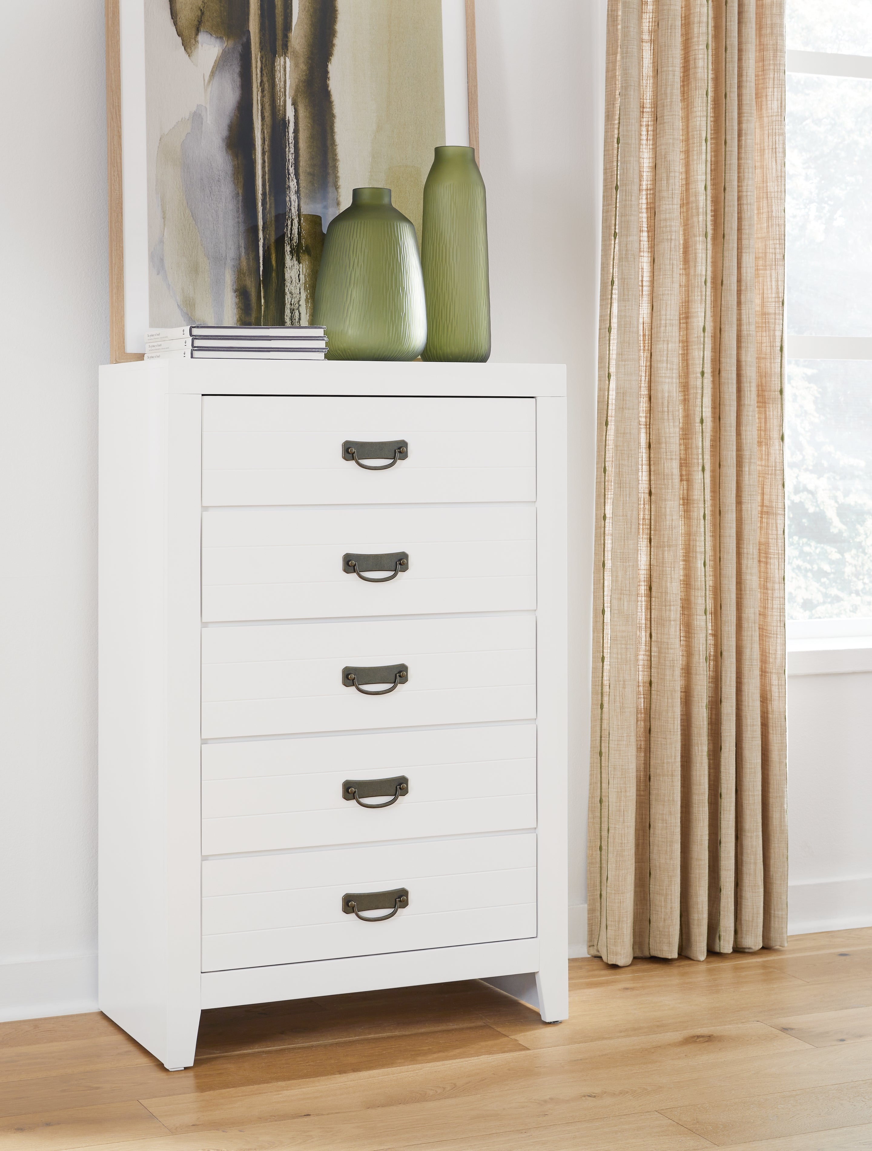 Diamond Furniture - Ashley Furniture - Binterglen Bedroom - Five Drawer Chest / White - B427-46