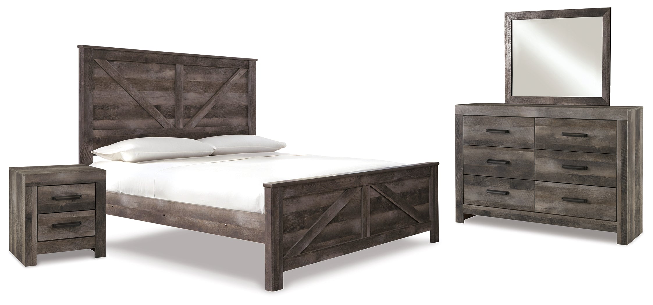 Diamond Furniture - Ashley Furniture - Wynnlow King Crossbuck Panel Bed - King Crossbuck Panel Bed, Dresser, Mirror and Nightstand / Gray - B440B26