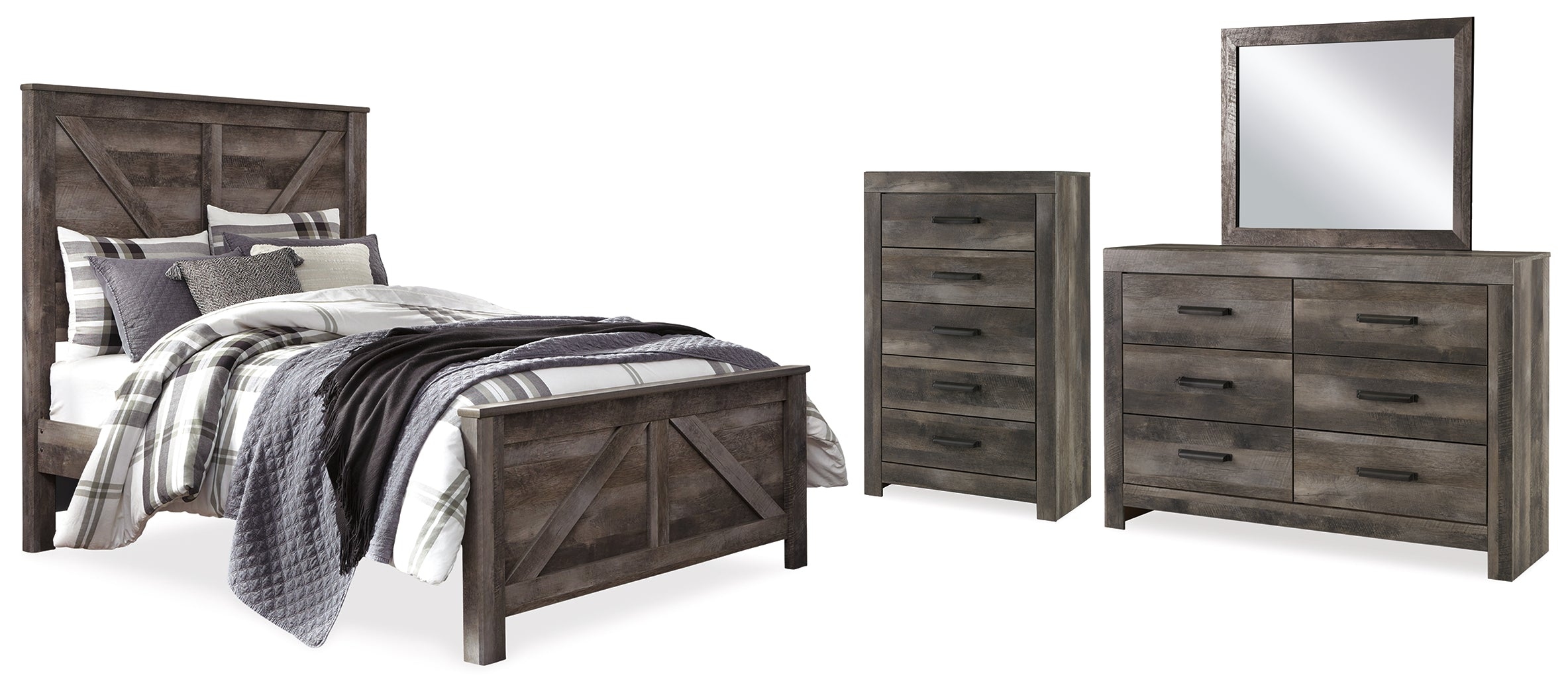 Diamond Furniture - Ashley Furniture - Wynnlow Queen Crossbuck Panel Bed - Queen Crossbuck Panel Bed, Dresser, Mirror and Chest / Gray - B440B37