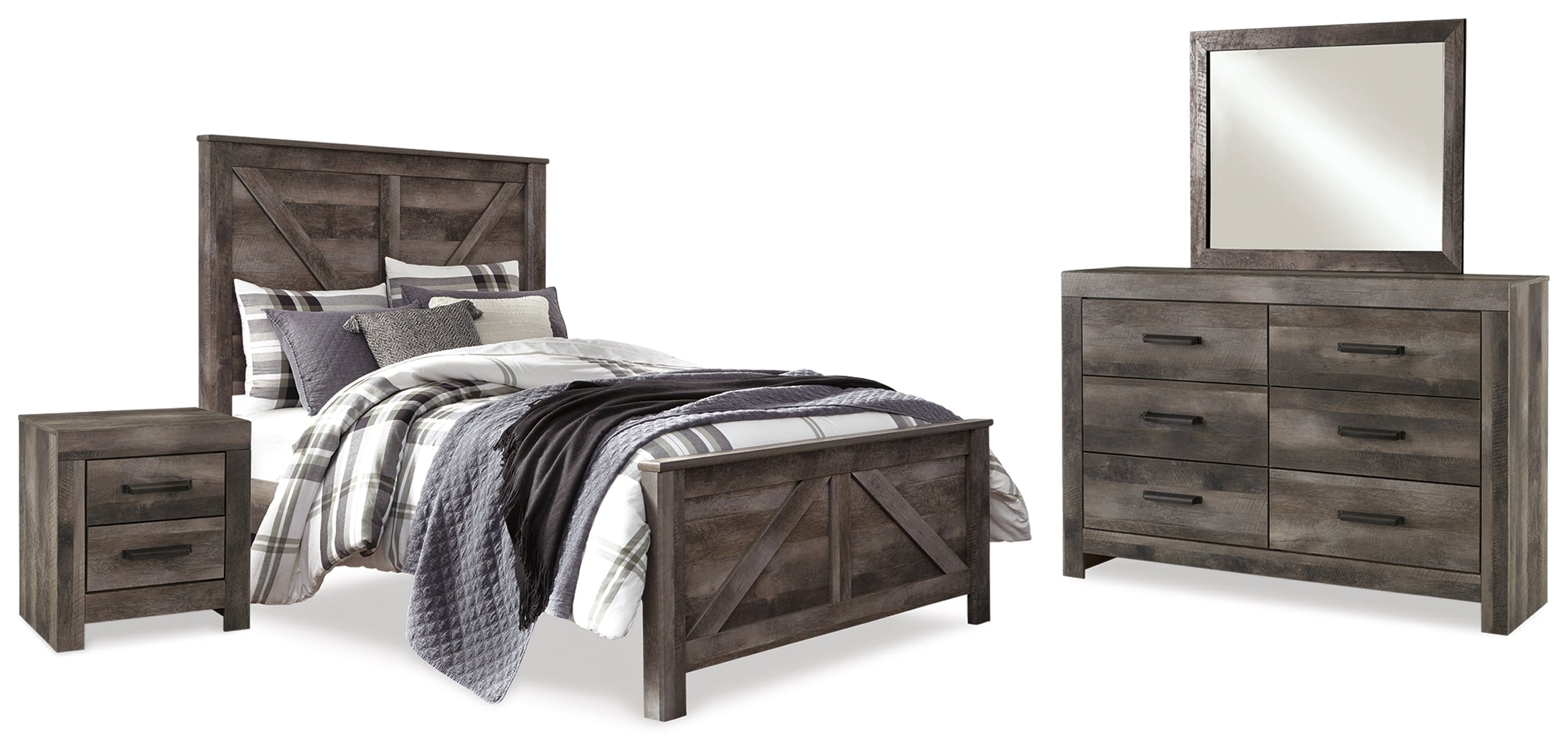 Diamond Furniture - Ashley Furniture - Wynnlow Queen Crossbuck Panel Bed - Queen Crossbuck Panel Bed, Dresser, Mirror, and Nightstand / Gray - B440B24