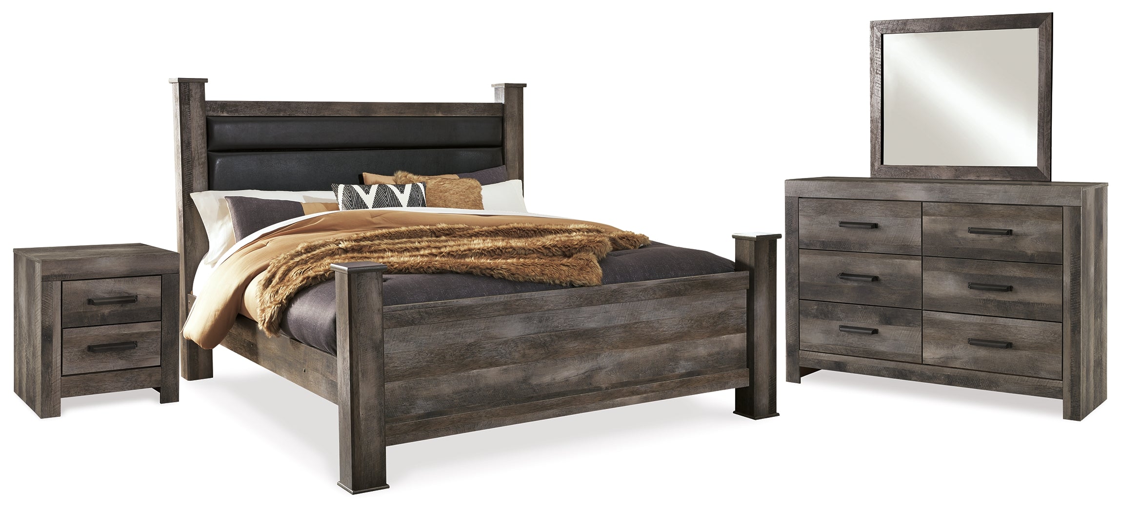 Diamond Furniture - Ashley Furniture - Wynnlow King Poster Bed - King Poster Bed, Dresser, Mirror and Nightstand / Gray - B440B29