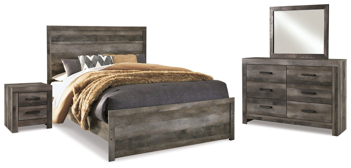 Diamond Furniture - Ashley Furniture - Wynnlow Queen Panel Bed with Mirrored Dresser and Nightstand - Queen Panel Bed with Mirrored Dresser and Nightstand / Gray - B440B22