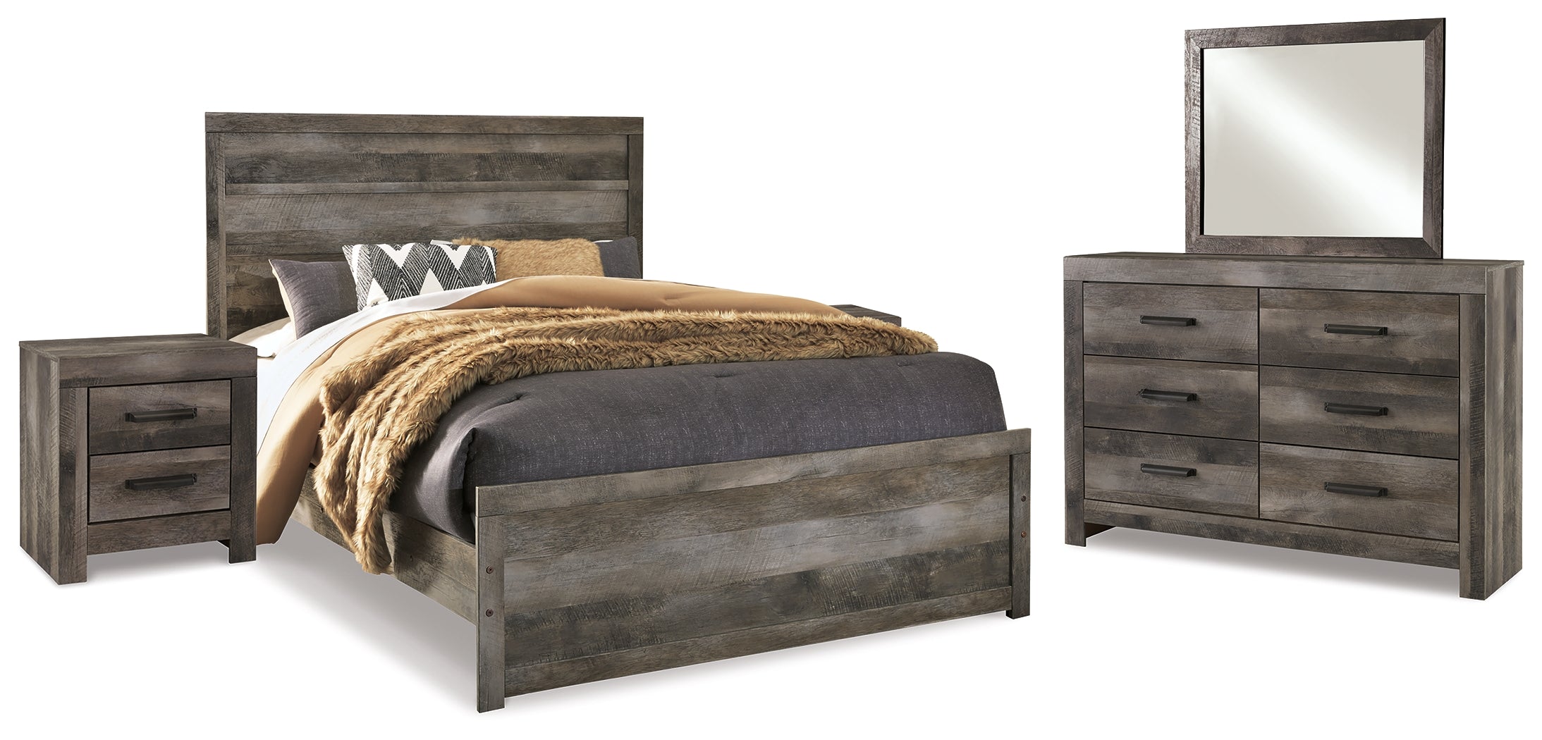 Diamond Furniture - Ashley Furniture - Wynnlow Queen Panel Bed - Queen Panel Bed, Dresser, Mirror and 2 Nightstands / Gray - B440B36