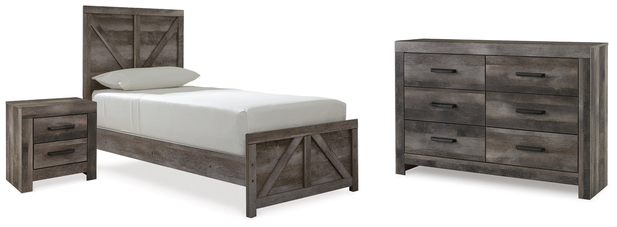 Diamond Furniture - Ashley Furniture - Wynnlow Twin Panel Bed, Dresser and Nightstand - Twin Panel Bed, Dresser and Nightstand / Gray - B440B38