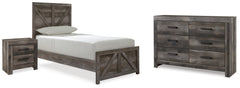 Diamond Furniture - Ashley Furniture - Wynnlow Twin Panel Bed, Dresser and Nightstand - Twin Panel Bed, Dresser and Nightstand / Gray - B440B38