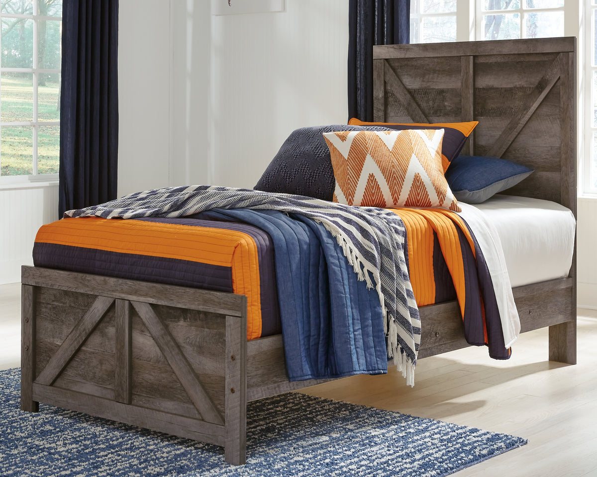 Diamond Furniture - Ashley Furniture - Wynnlow Twin Crossbuck Panel Bed - Twin Crossbuck Panel Bed / Gray - B440B16