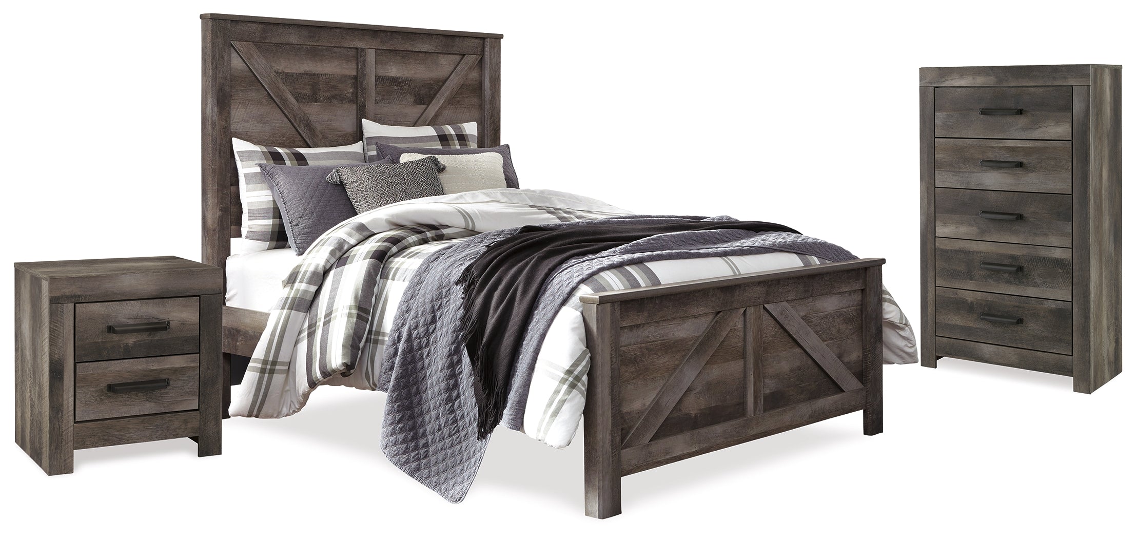Diamond Furniture - Ashley Furniture - Wynnlow Queen Crossbuck Panel Bed - Queen Crossbuck Panel Bed, Chest and Nightstand / Gray - B440B28