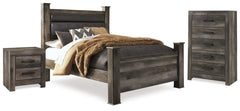 Diamond Furniture - Ashley Furniture - Wynnlow Queen Poster Bed, Chest and 2 Nightstands - Queen Poster Bed, Chest and 2 Nightstands / Gray - B440B30