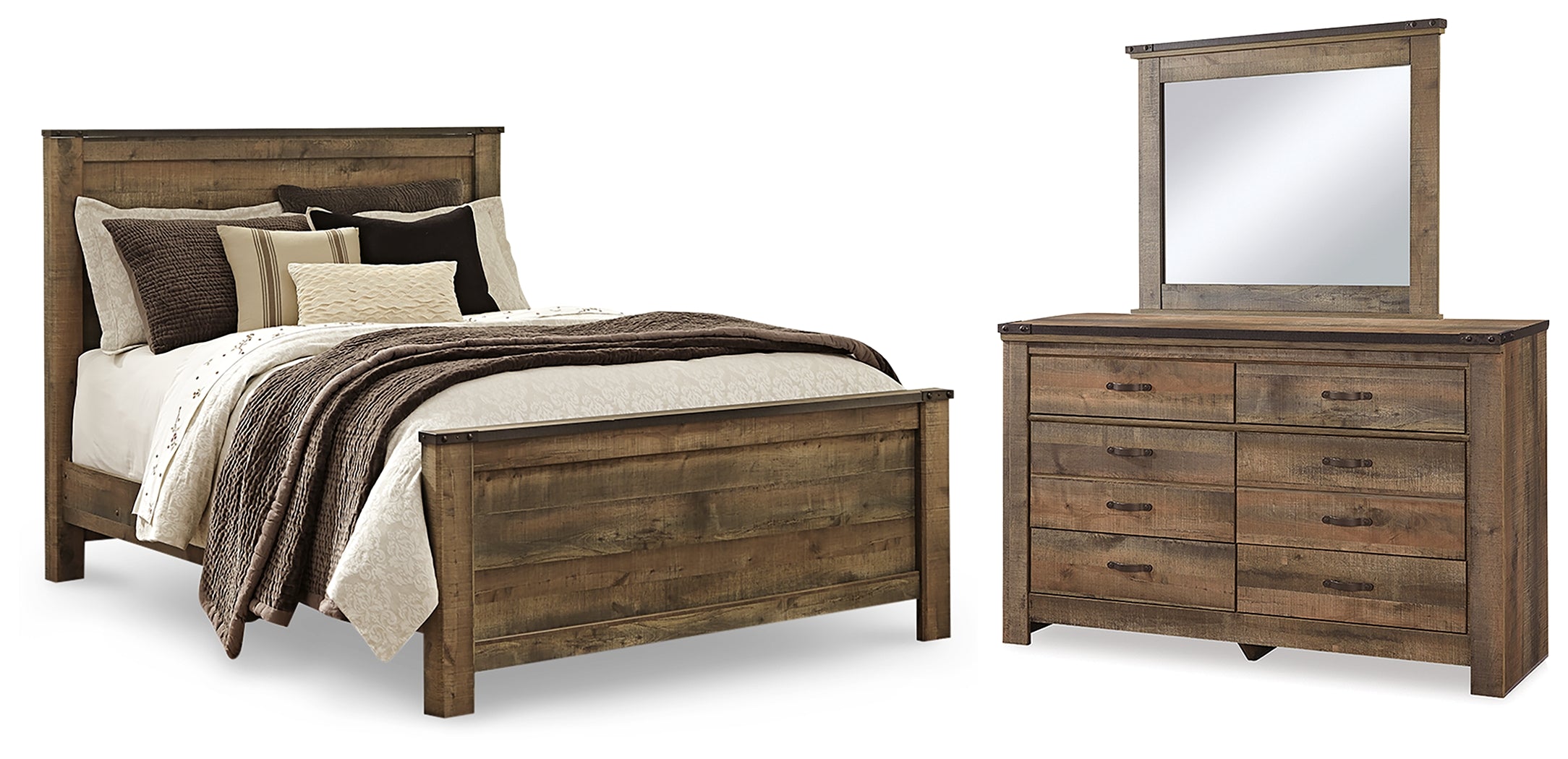 Diamond Furniture - Ashley Furniture - Trinell Queen Panel Bed, Dresser and Mirror - Queen Panel Bed, Dresser and Mirror - B446B82
