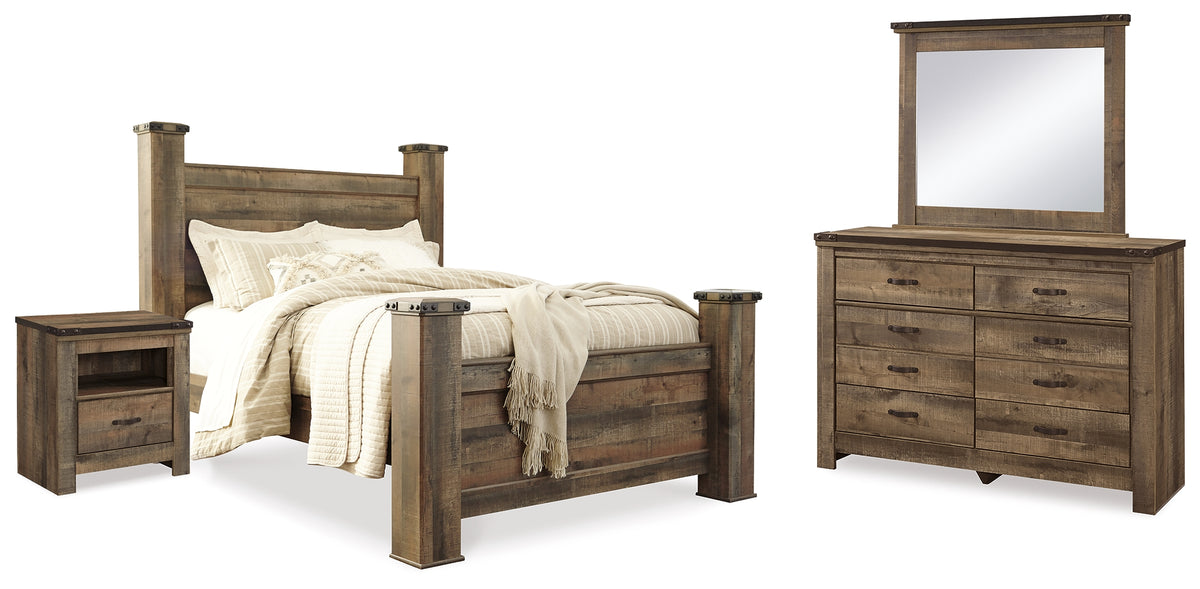 Diamond Furniture - Ashley Furniture - Trinell Queen Poster Bed, Dresser, Mirror and Nightstand - Queen Poster Bed, Dresser, Mirror and Nightstand - B446B76
