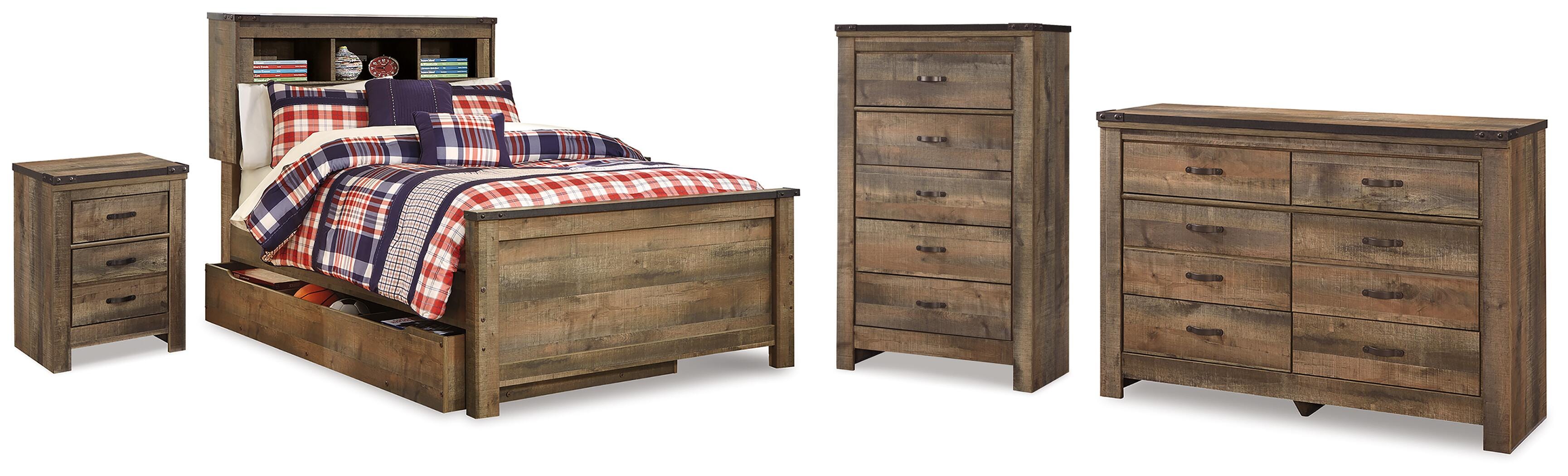Diamond Furniture - Ashley Furniture - Trinell Full Bookcase Storage Bed, Dresser, Chest and Nightstand - Full Bookcase Storage Bed, Dresser, Chest and Nightstand - B446B108