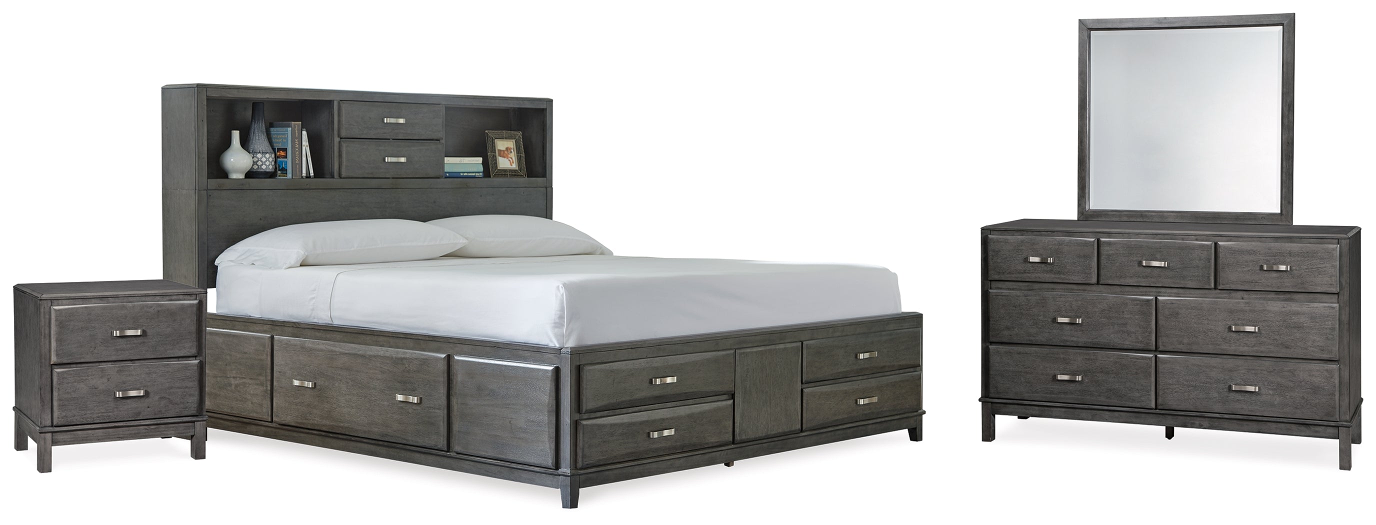 Diamond Furniture - Ashley Furniture - Caitbrook California King Storage Bed, Dresser, Mirror, and Nighstand - California King Storage Bed, Dresser, Mirror, and Nighstand - B476B9