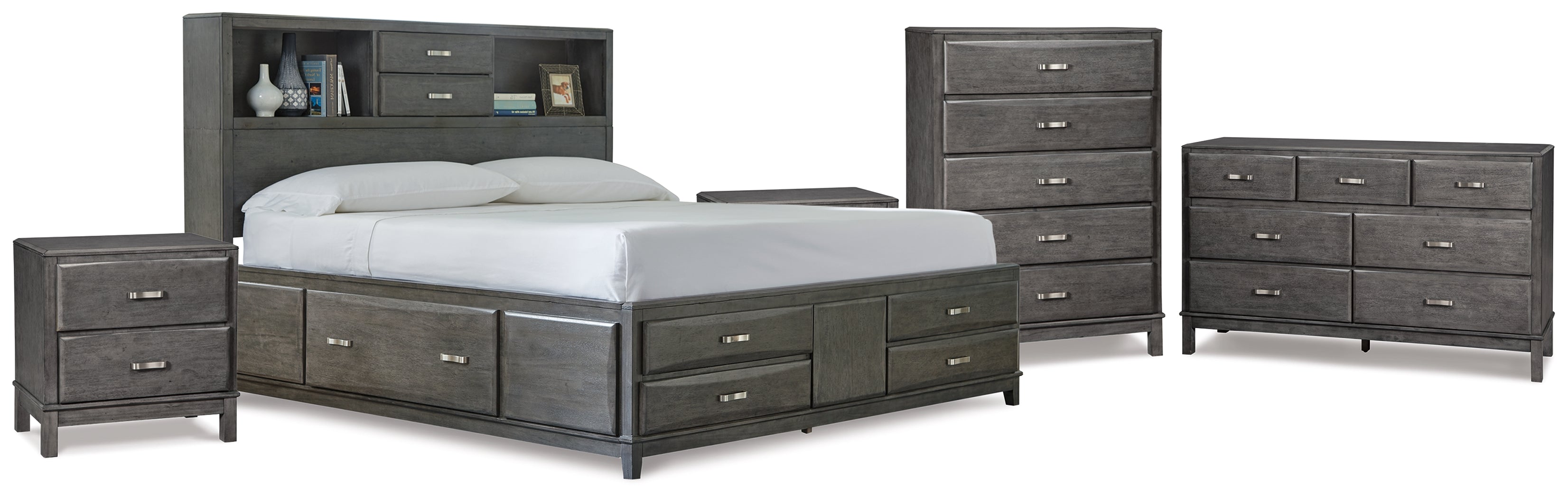 Diamond Furniture - Ashley Furniture - Caitbrook King Storage Bed, Dresser, Chest and 2 Nightstands - King Storage Bed, Dresser, Chest and 2 Nightstands - B476B10