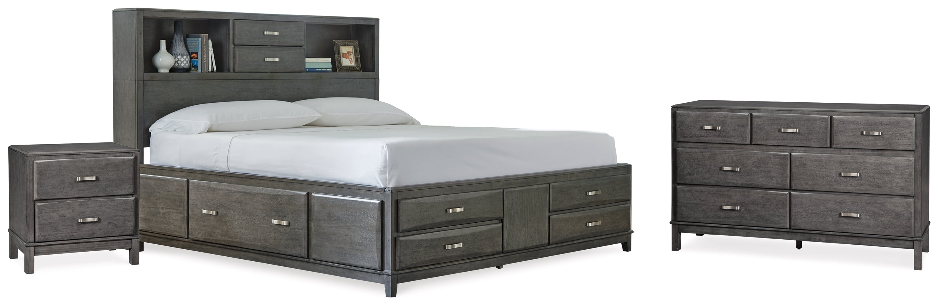Diamond Furniture - Ashley Furniture - Caitbrook King Storage Bed, Dresser and Nightstand - King Storage Bed, Dresser and Nightstand - B476B12