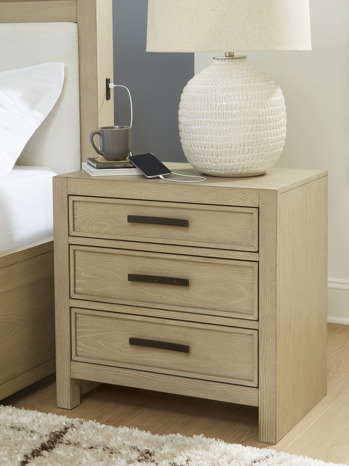 Diamond Furniture - Ashley Furniture - Calmoro Nightstand - Three Drawer Night Stand - B602-93