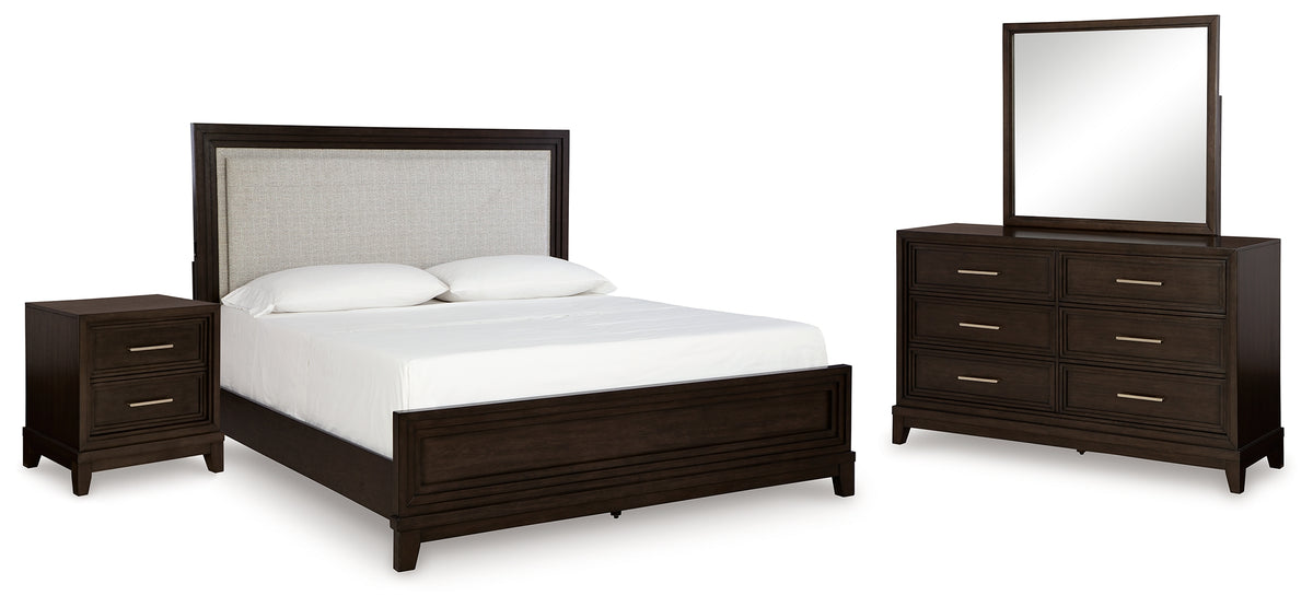 Diamond Furniture - Ashley Furniture - Neymorton Queen Upholstered Panel Bed, Dresser, Mirror and Nightstand - Queen Upholstered Panel Bed, Dresser, Mirror and Nightstand - B618B10