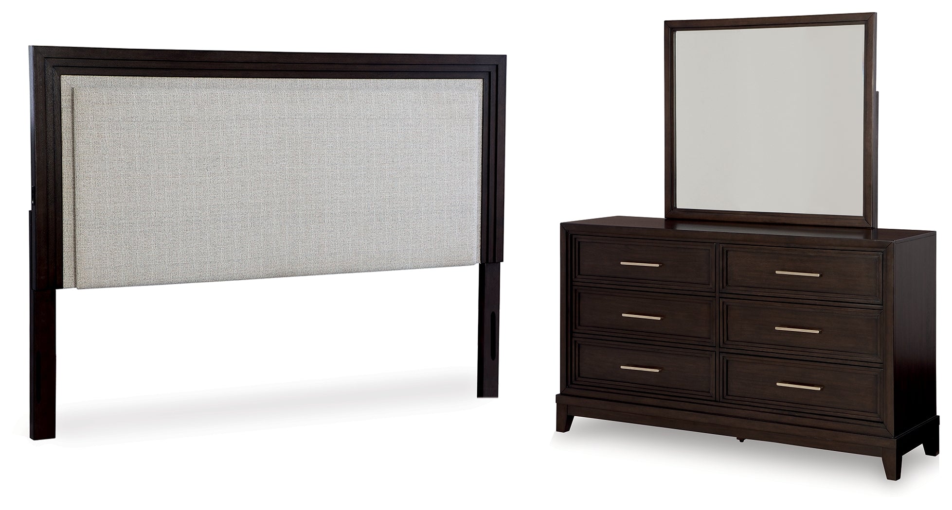 Diamond Furniture - Ashley Furniture - Neymorton Queen Upholstered Panel Headboard, Dresser and Mirror - Queen Upholstered Panel Headboard, Dresser and Mirror - B618B6