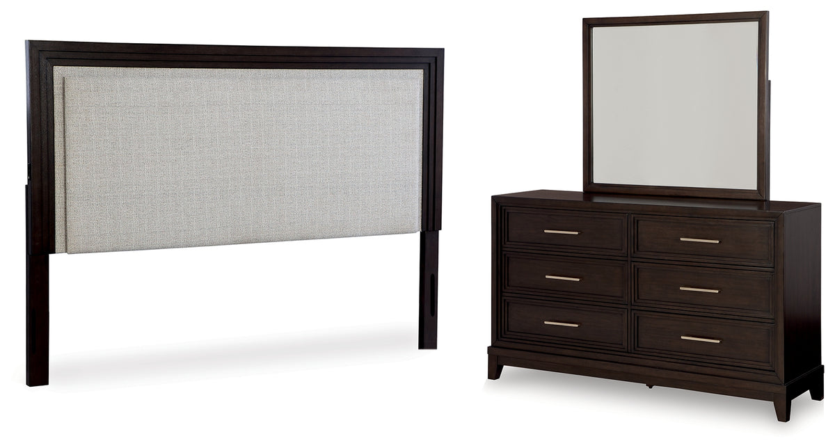 Diamond Furniture - Ashley Furniture - Neymorton Queen Upholstered Panel Headboard, Dresser and Mirror - Queen Upholstered Panel Headboard, Dresser and Mirror - B618B6