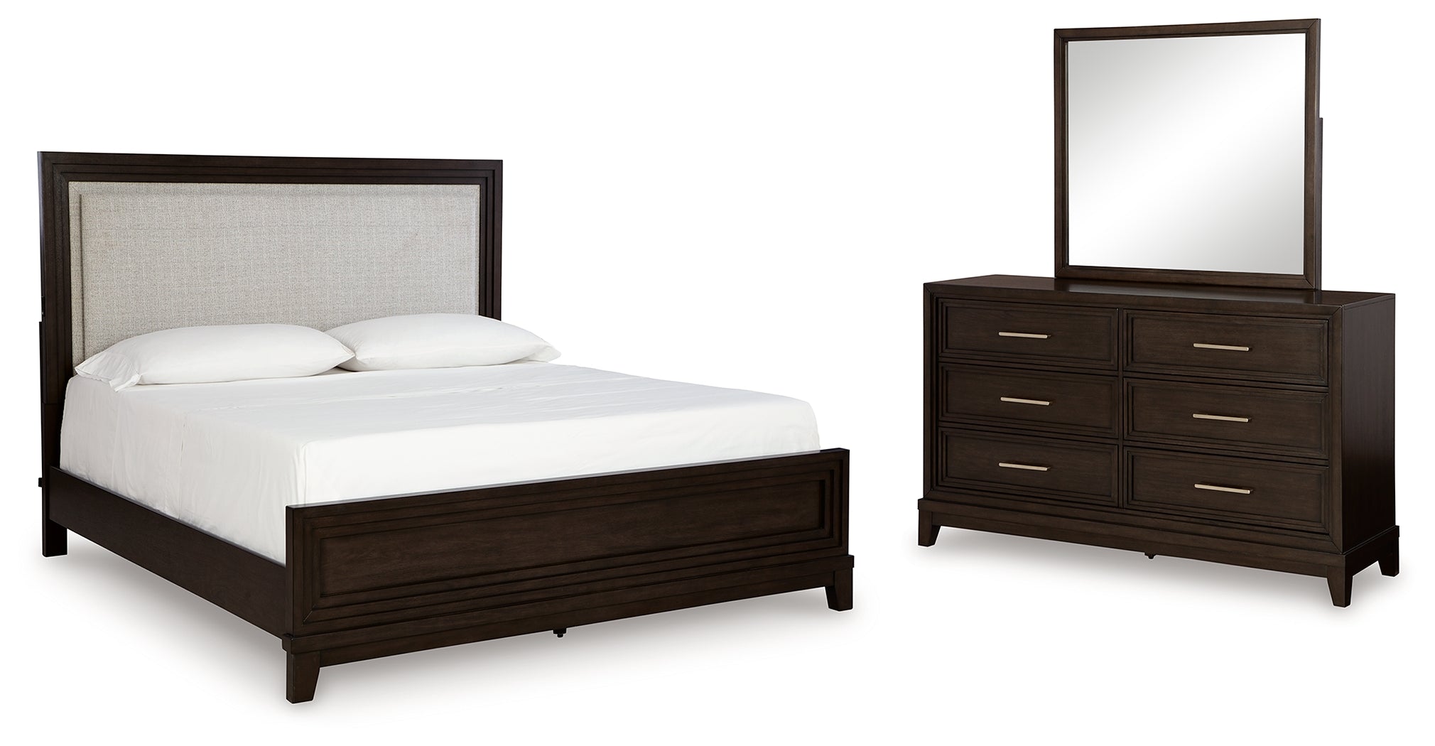 Diamond Furniture - Ashley Furniture - Neymorton King Upholstered Panel Bed, Dresser and Mirror - King Upholstered Panel Bed, Dresser and Mirror - B618B8