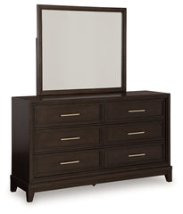 Neymorton Queen Upholstered Panel Headboard, Dresser and Mirror