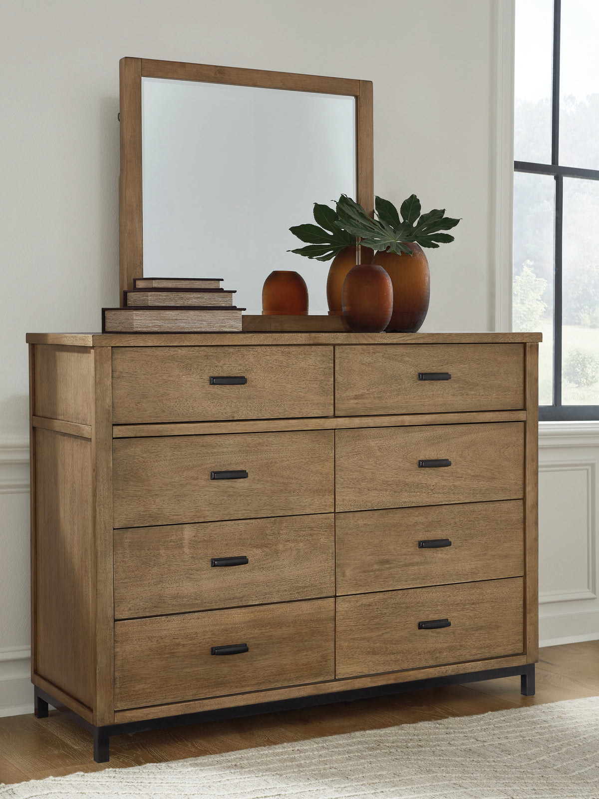 Diamond Furniture - Ashley Furniture - Tomtyn Bedroom - Dresser and Mirror / Light Brown - B622B1