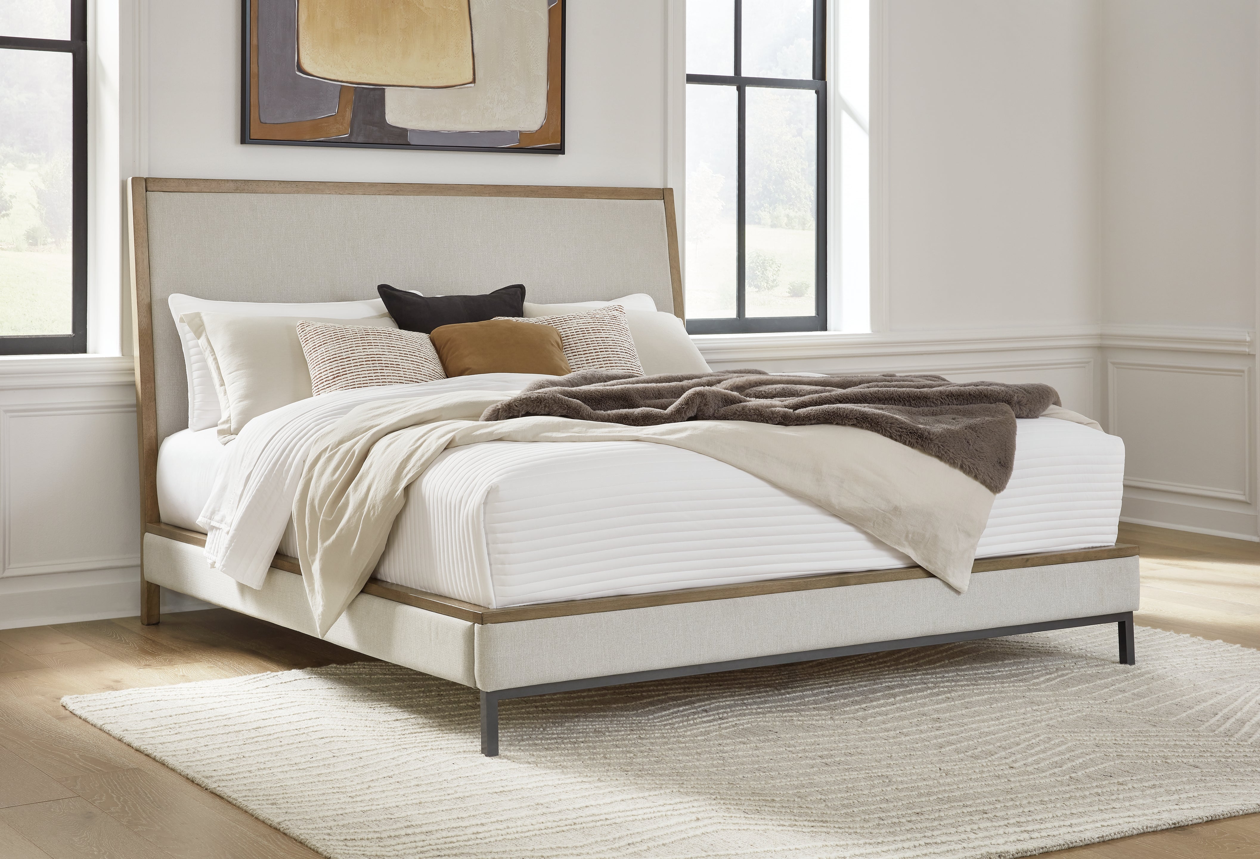 Diamond Furniture - Ashley Furniture - Tomtyn Bedroom - Queen Upholstered Bed / Light Brown - B622B2