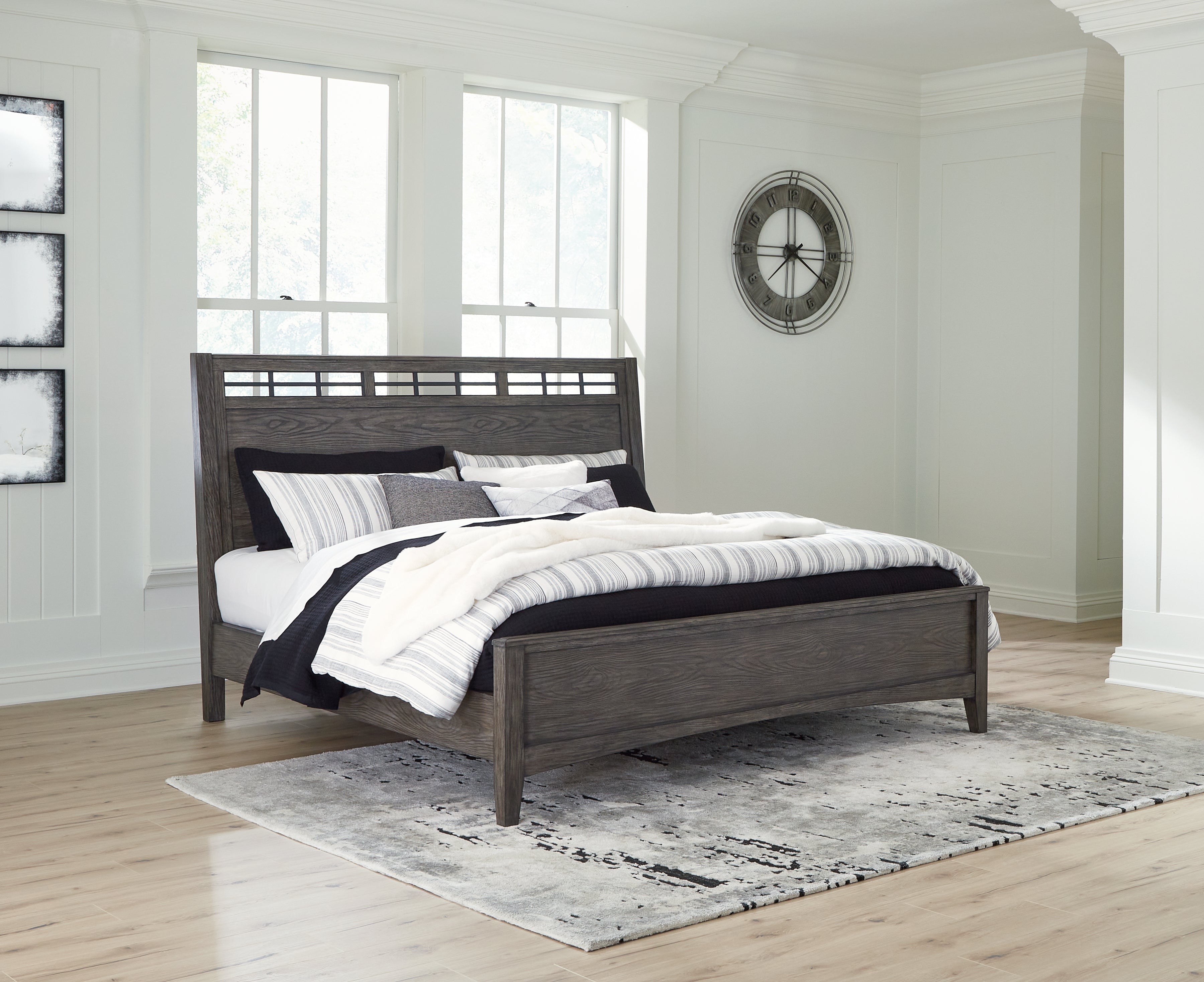 Diamond Furniture - Ashley Furniture - Montillan Bedroom - King Panel Bed / Grayish Brown - B651B4