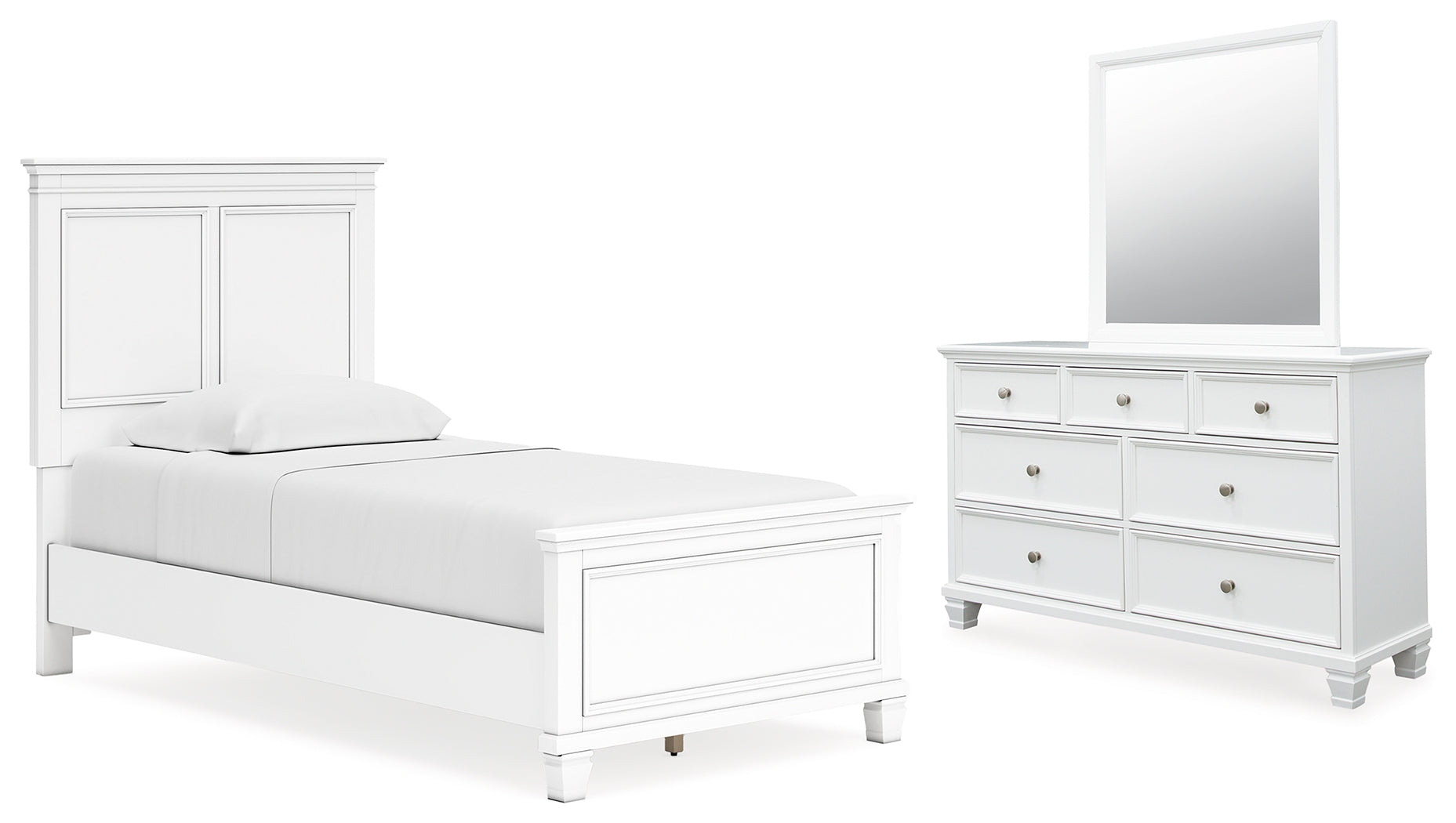 Diamond Furniture - Ashley Furniture - Fortman Twin Panel Bed, Dresser and Mirror - Twin Panel Bed, Dresser and Mirror - B680B7
