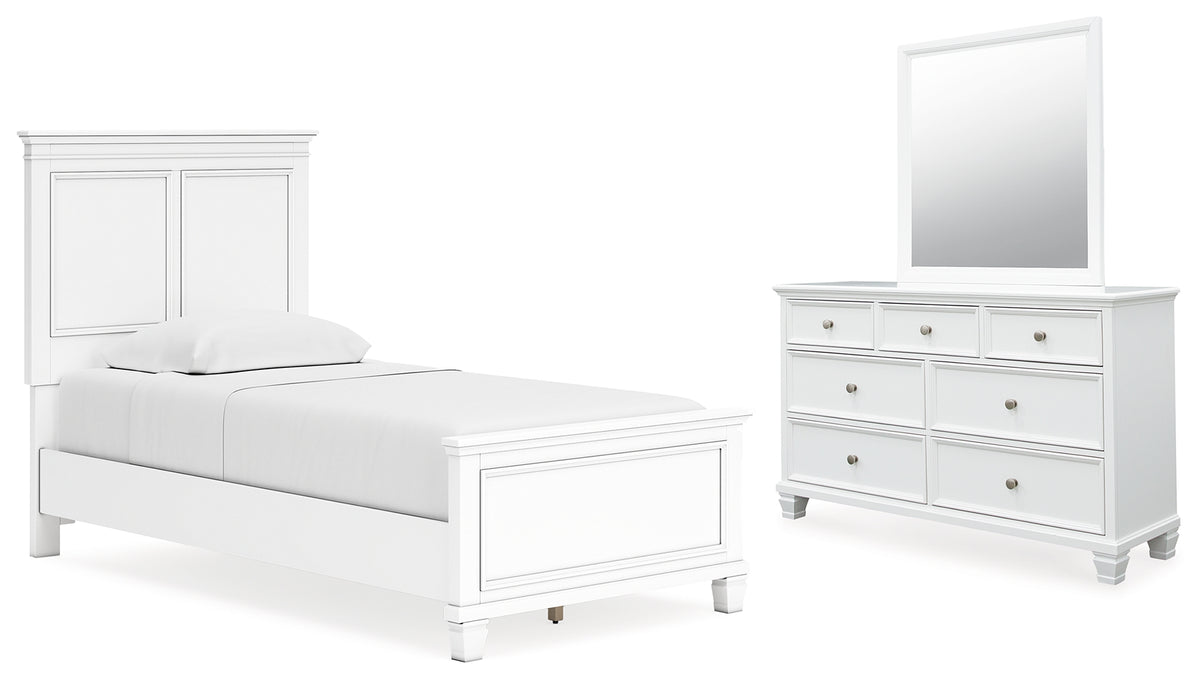 Diamond Furniture - Ashley Furniture - Fortman Twin Panel Bed, Dresser and Mirror - Twin Panel Bed, Dresser and Mirror - B680B7