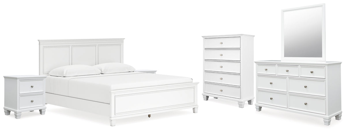 Diamond Furniture - Ashley Furniture - Fortman King Panel Bed, Dresser, Mirror, Chest and 2 Nightstands - King Panel Bed, Dresser, Mirror, Chest and 2 Nightstands - B680B19