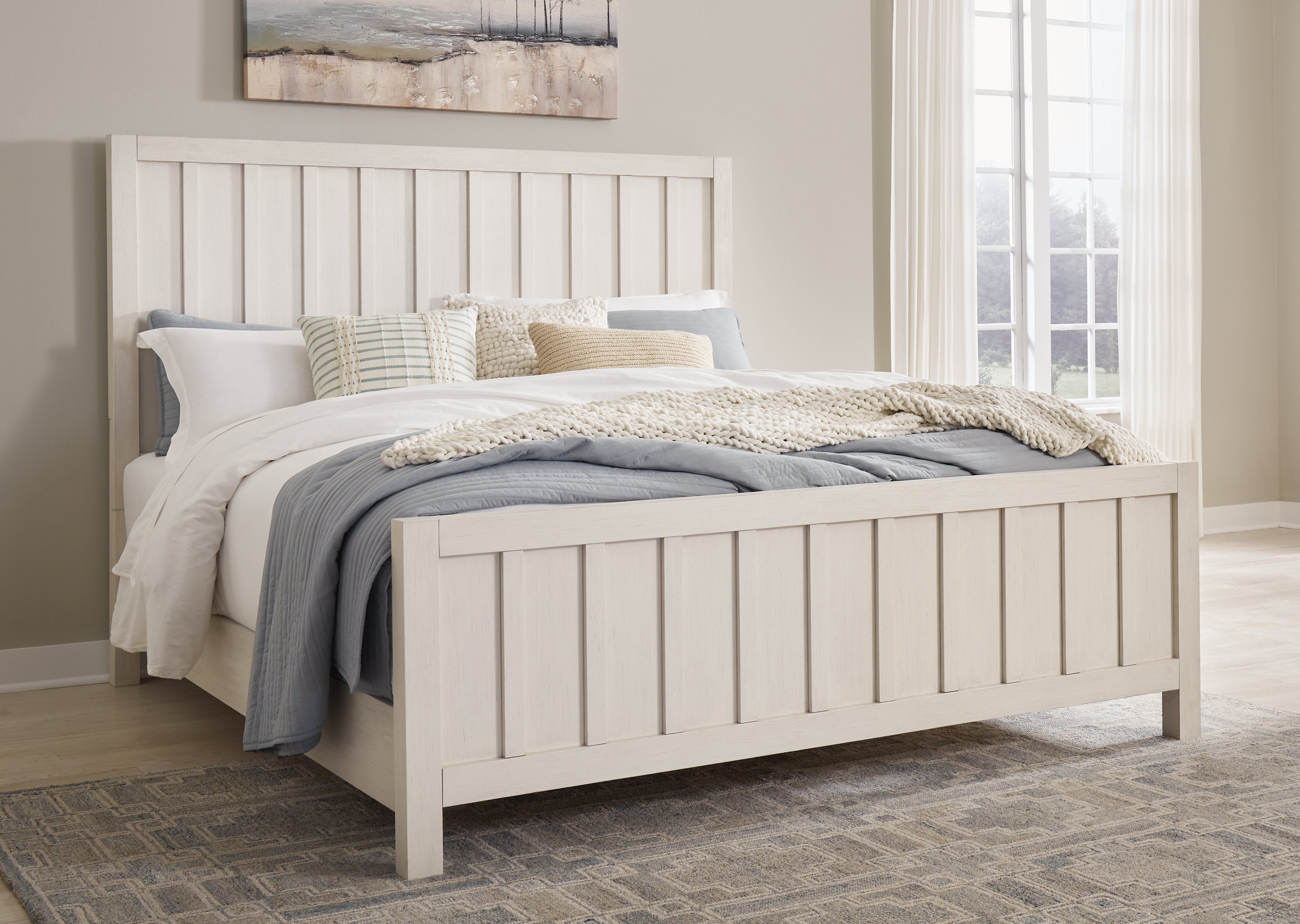 Diamond Furniture - Ashley Furniture - Shaybrock Bedroom - Queen Panel Bed / Antique White - B683B2